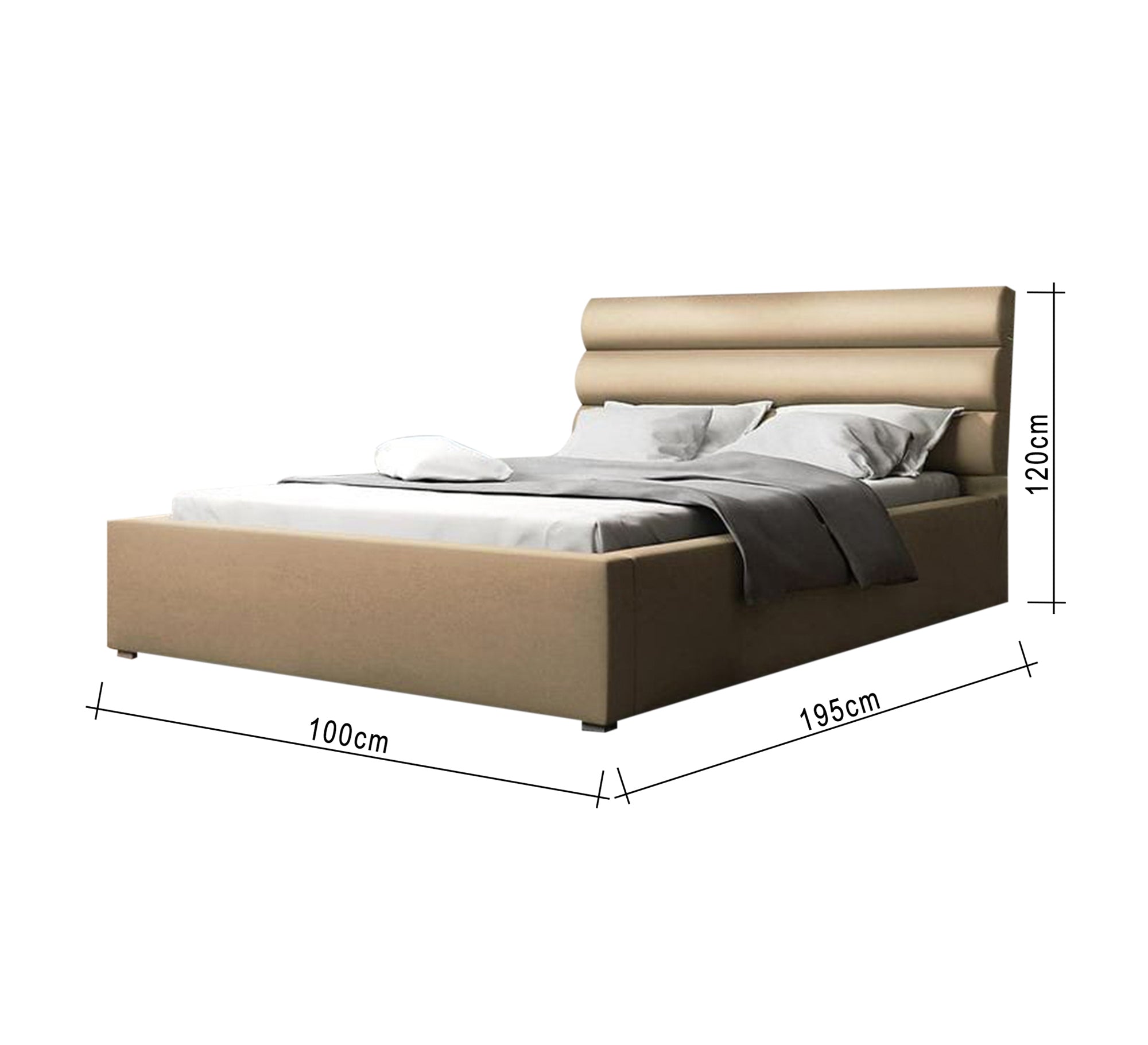 Beige bed with two - part backrest - Vitrine Furniture - Furniture