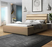 Beige bed with two - part backrest - Vitrine Furniture - Furniture