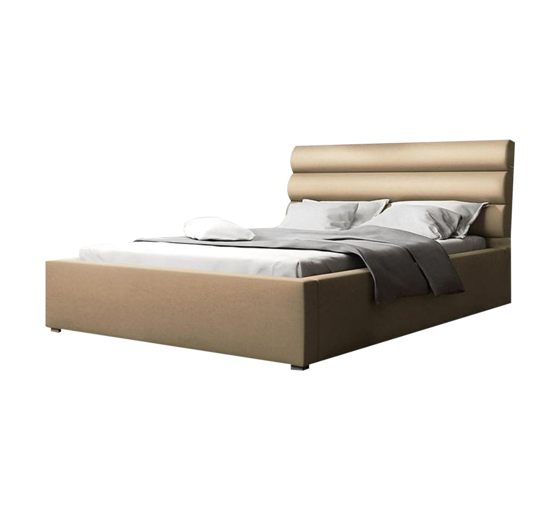 Beige bed with two - part backrest - Vitrine Furniture - Furniture