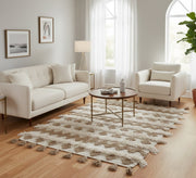 Beige boho rug with raised zigzag patterns - Vitrine Furniture - Accessories