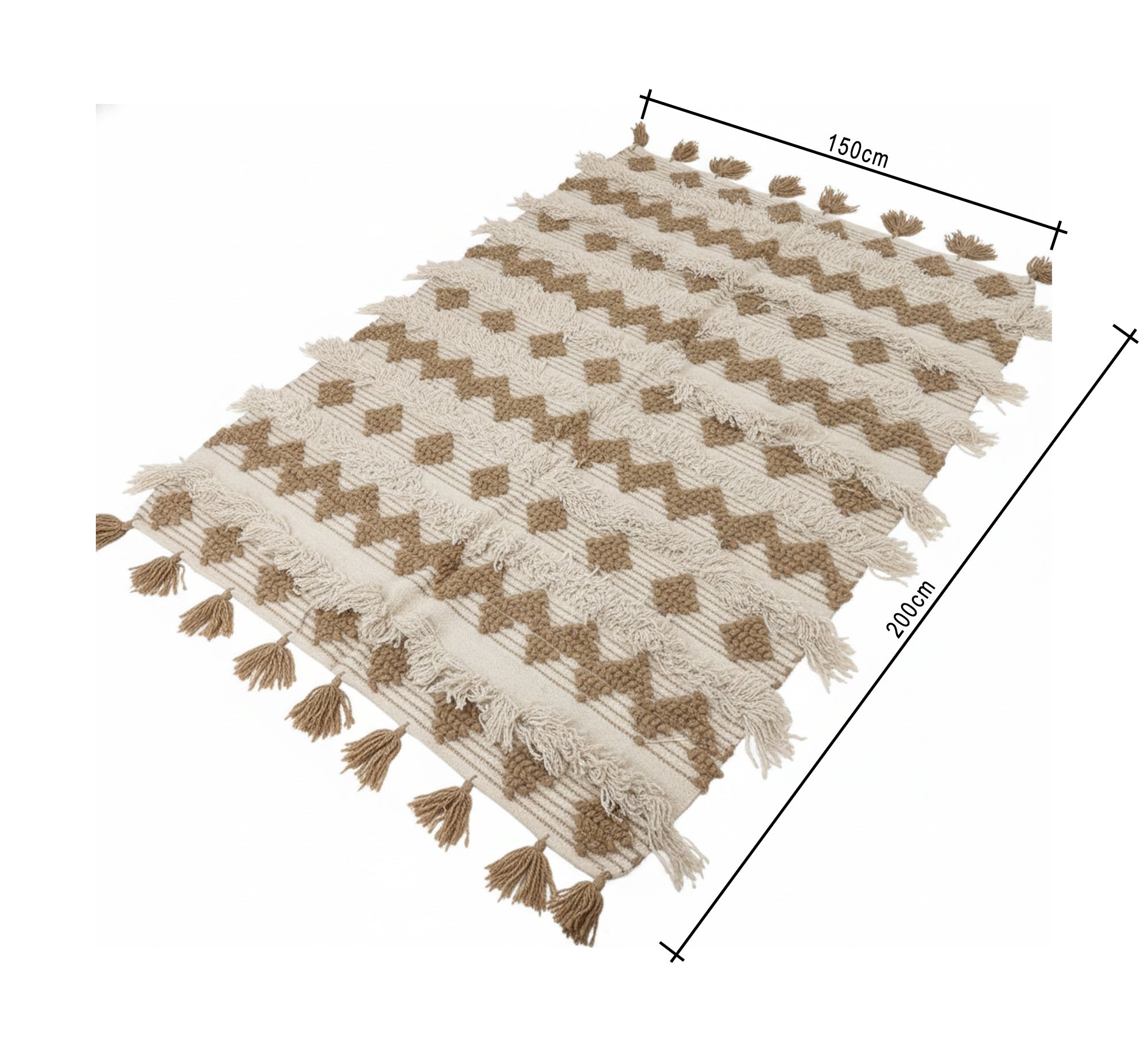 Beige boho rug with raised zigzag patterns - Vitrine Furniture - Accessories
