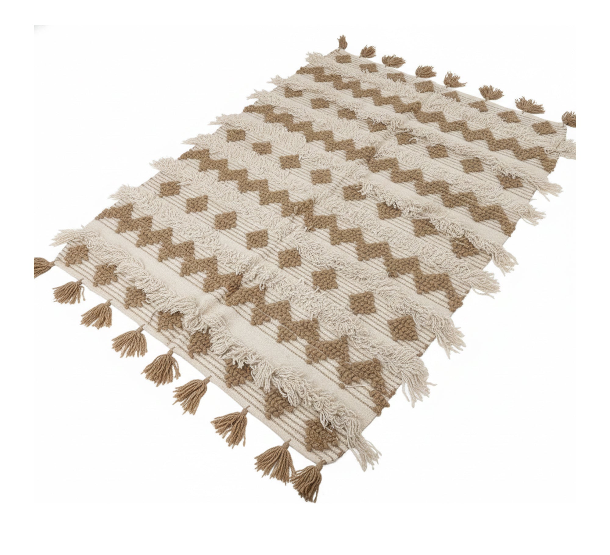 Beige boho rug with raised zigzag patterns - Vitrine Furniture - Accessories