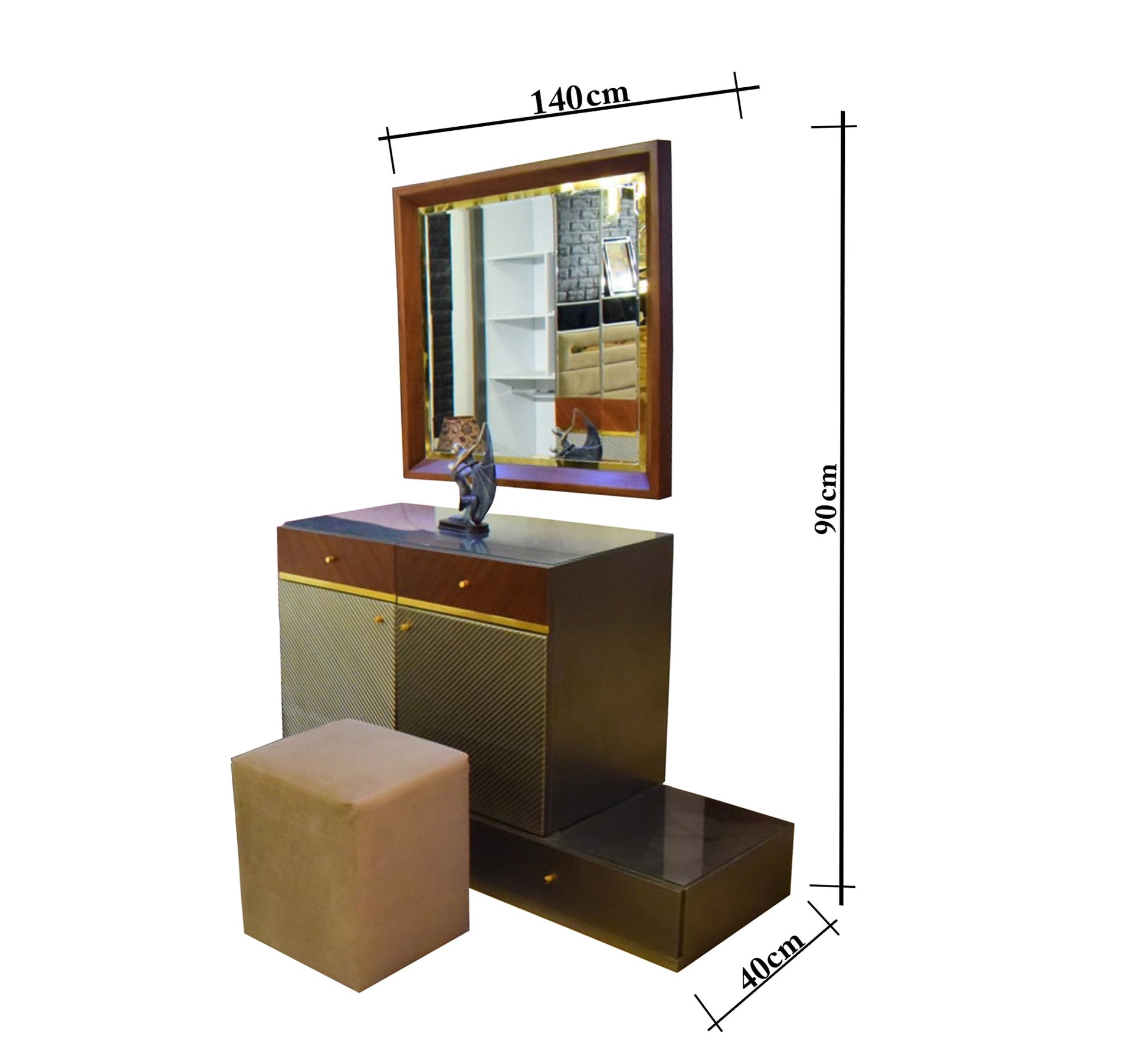 Beige Brown Half - Height Mirrored Wardrobe Elegance - Vitrine Furniture - Bed Sets