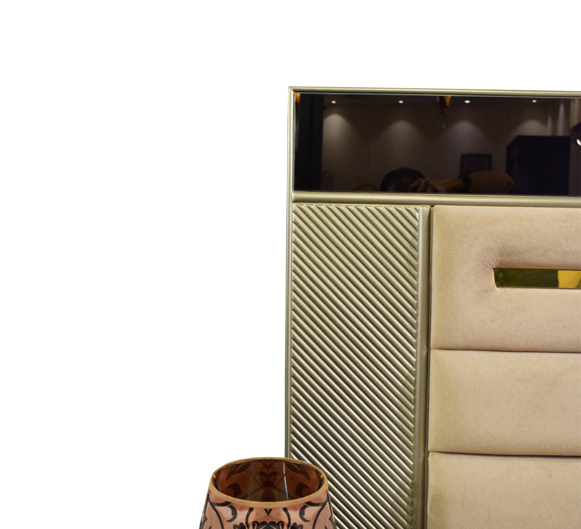 Beige Brown Half - Height Mirrored Wardrobe Elegance - Vitrine Furniture - Bed Sets