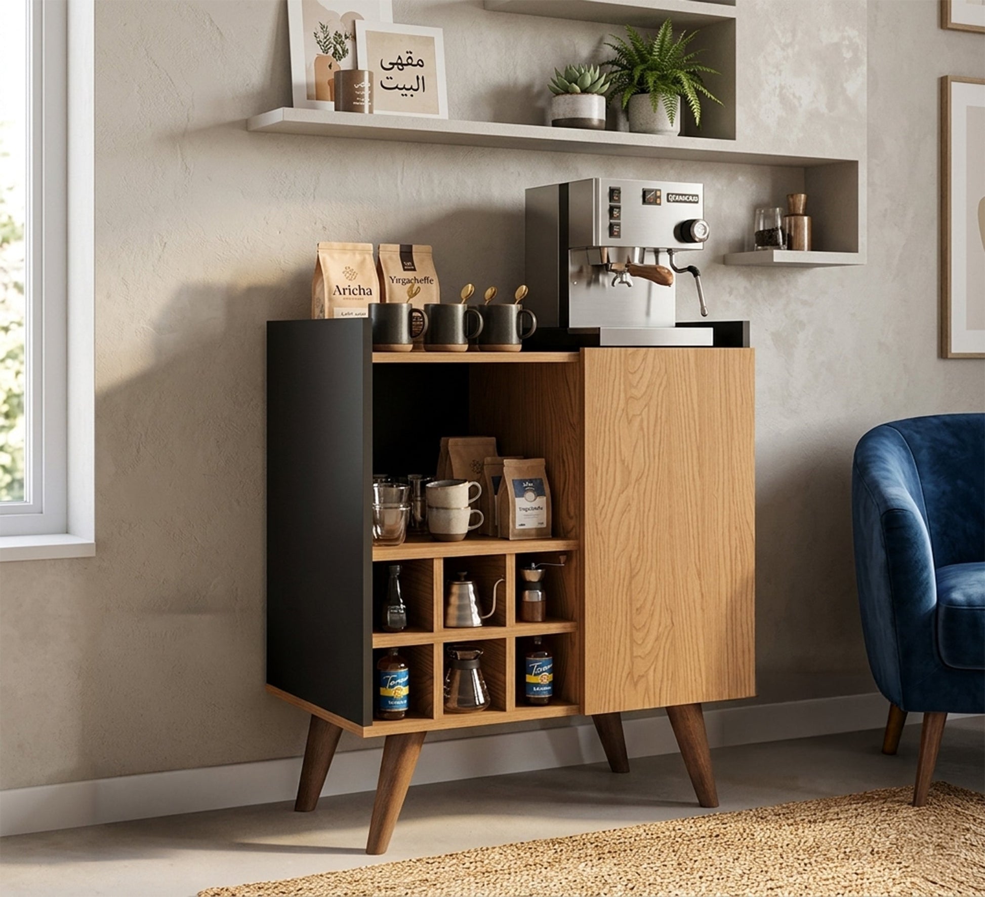 Beige Coffee Corner Table: Chic Design - Vitrine Furniture - Coffee Corner