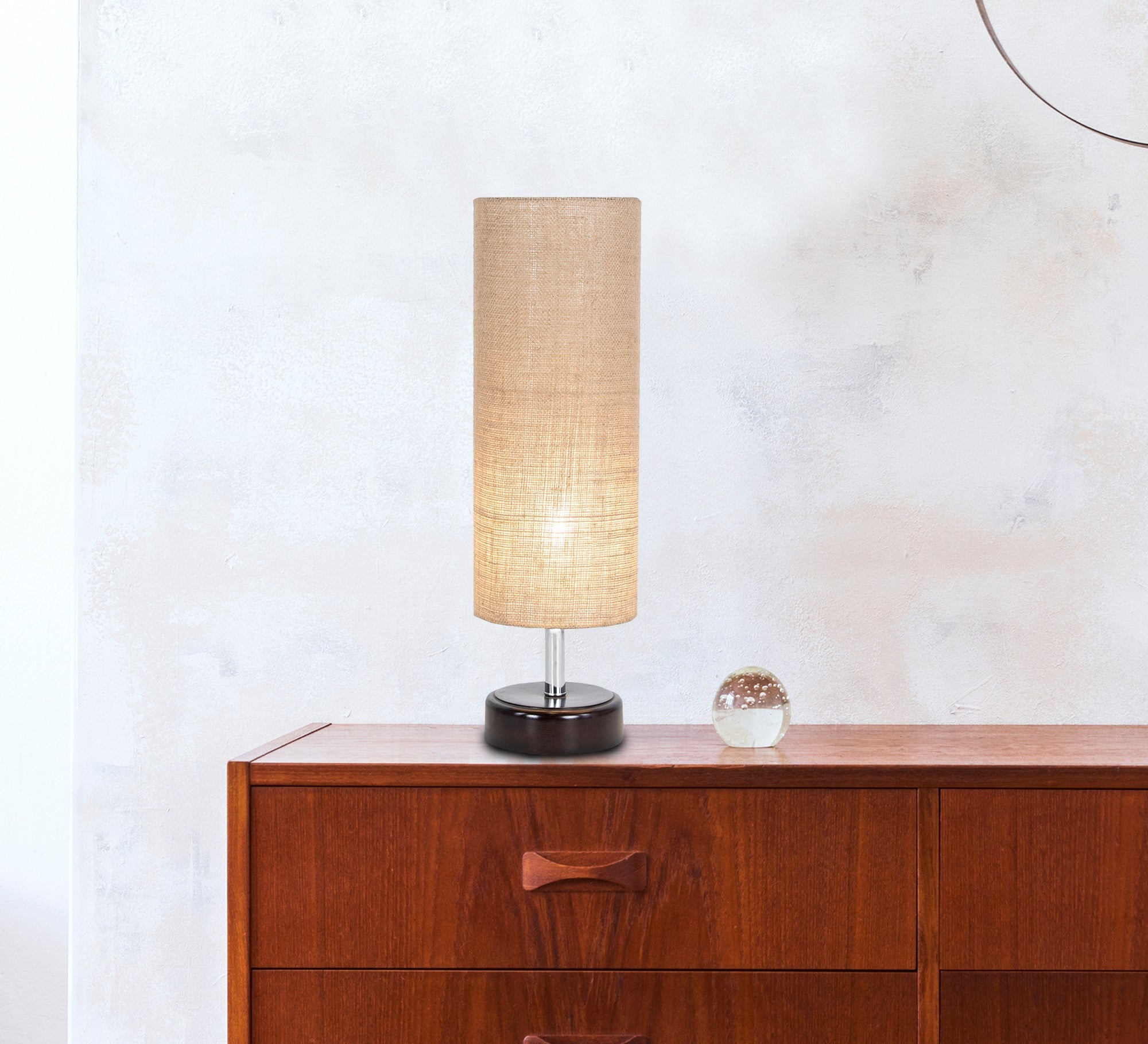 Beige cylindrical lamp with brown base - Vitrine Furniture - Lighting