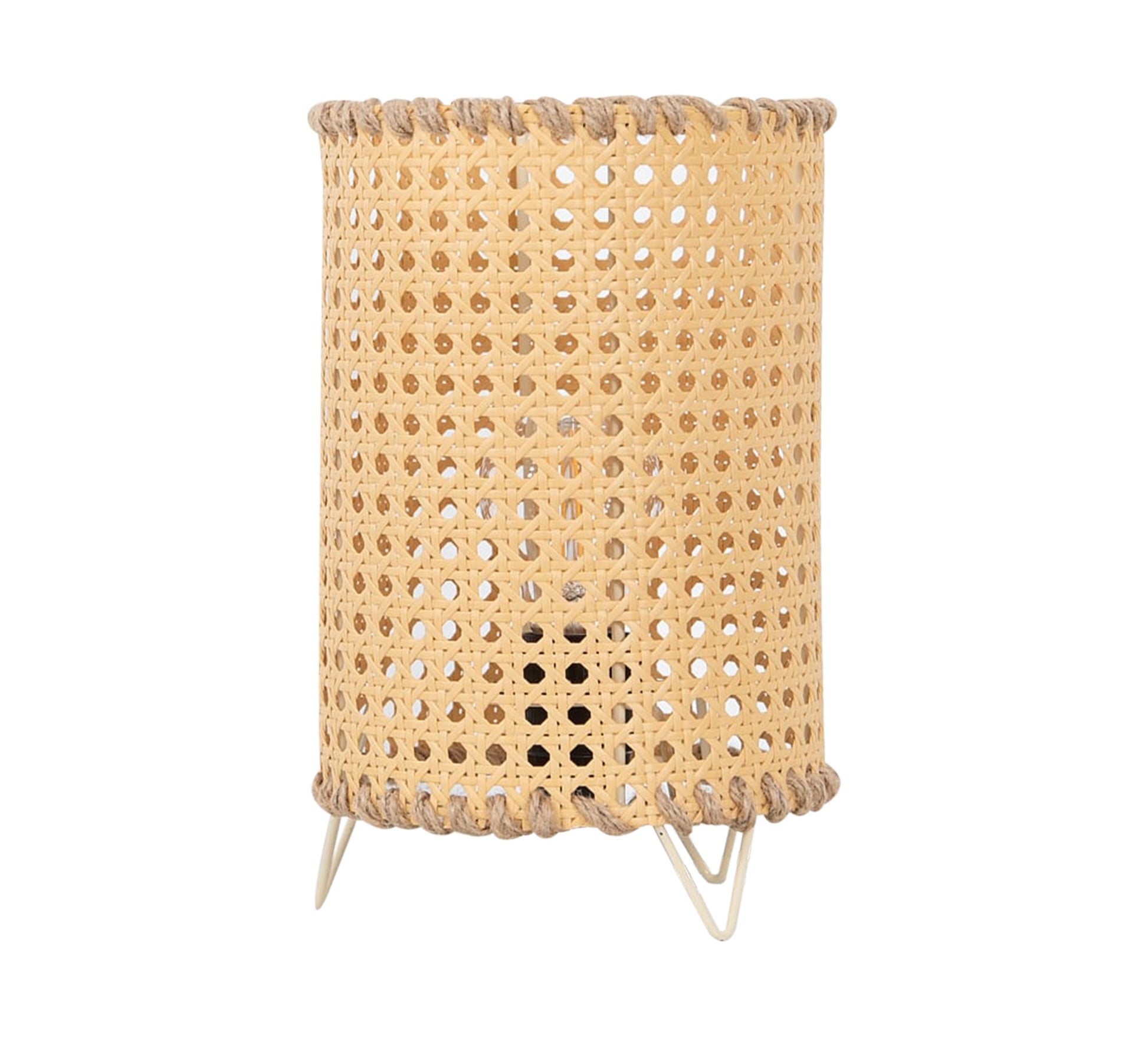 Beige cylindrical table lighting with a hollow grid pattern - Vitrine Furniture - Lighting