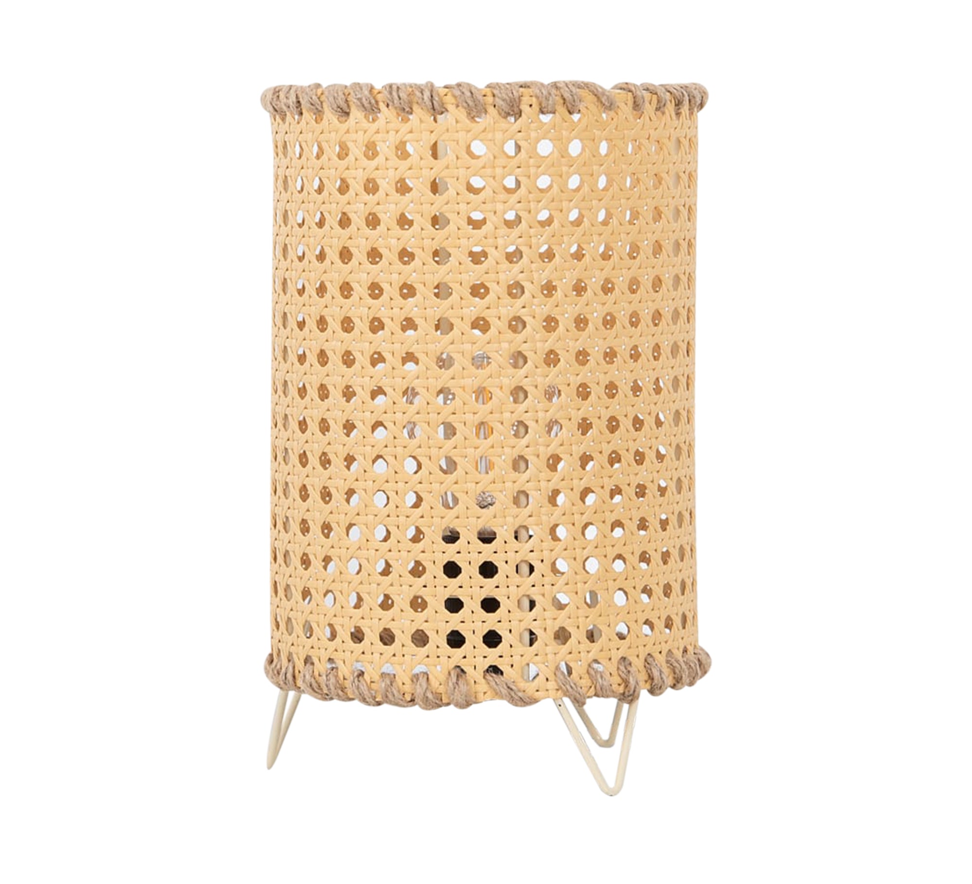 Beige cylindrical table lighting with a hollow grid pattern - Vitrine Furniture - Lighting