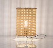 Beige cylindrical table lighting with a hollow grid pattern - Vitrine Furniture - Lighting