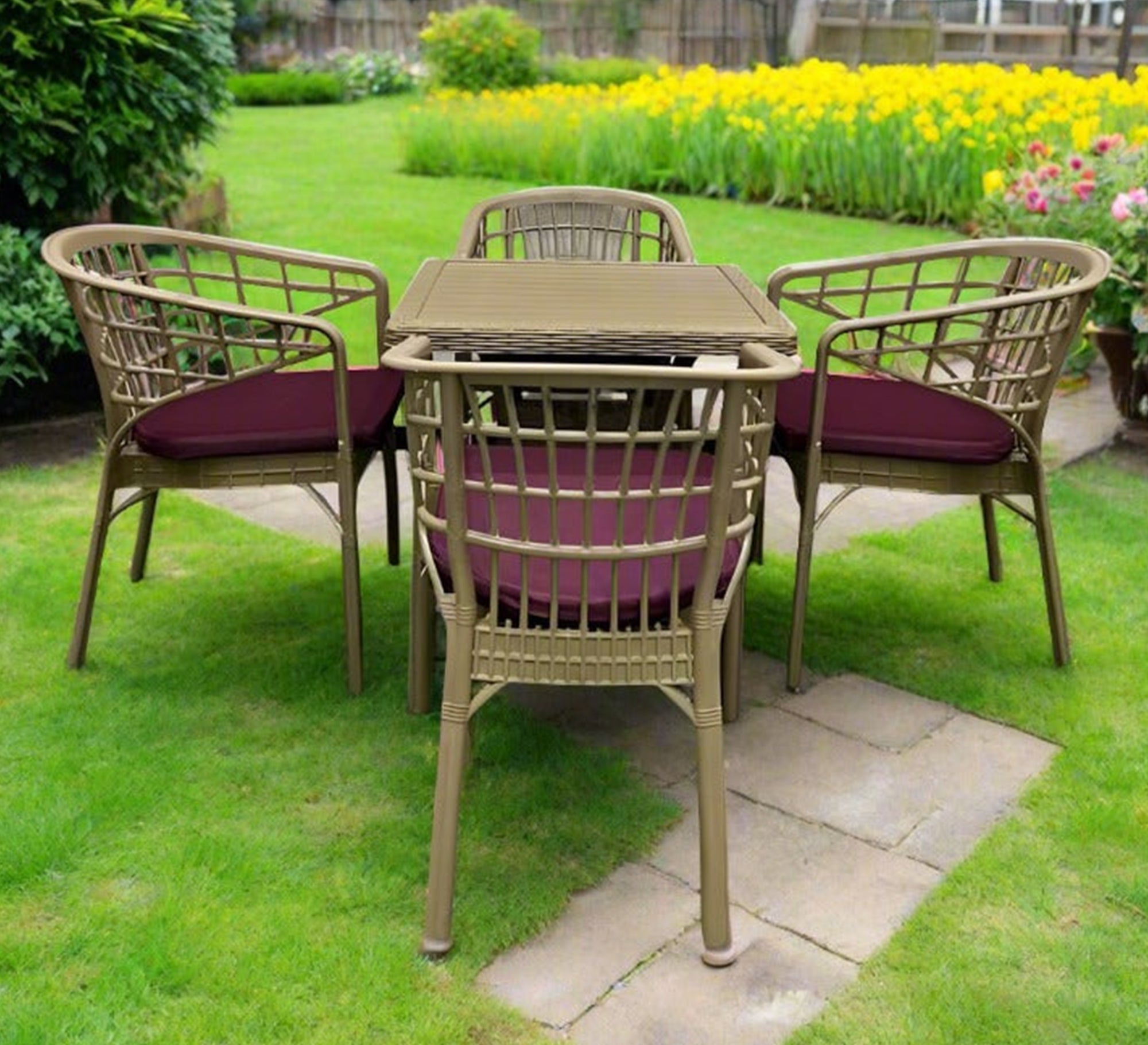 Beige garden furniture set with a purple accent. - Vitrine Furniture - Outdoor Products