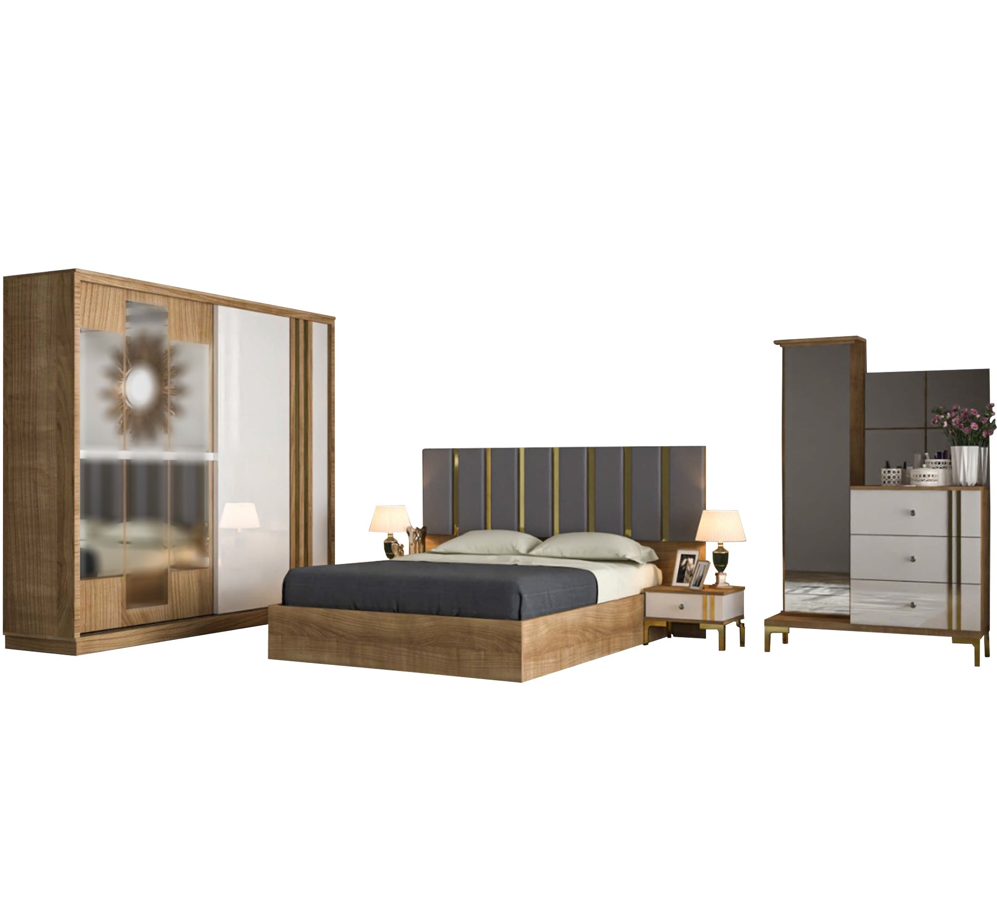 Beige * grey stainless bedroom - Vitrine Furniture - Bed Sets