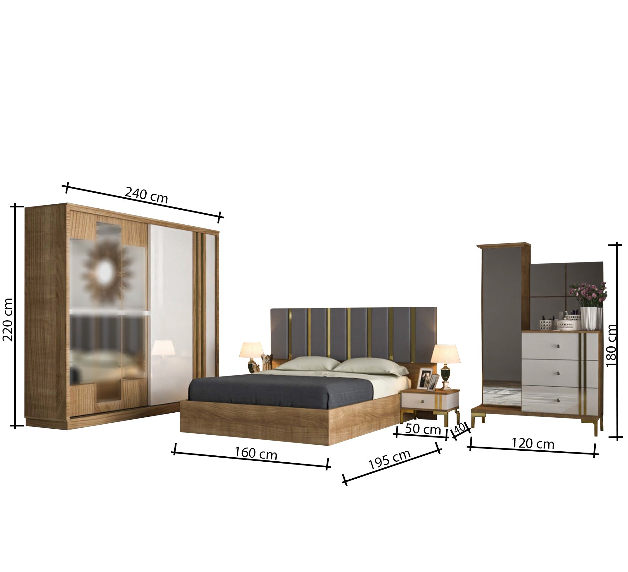 Beige * grey stainless bedroom - Vitrine Furniture - Bed Sets