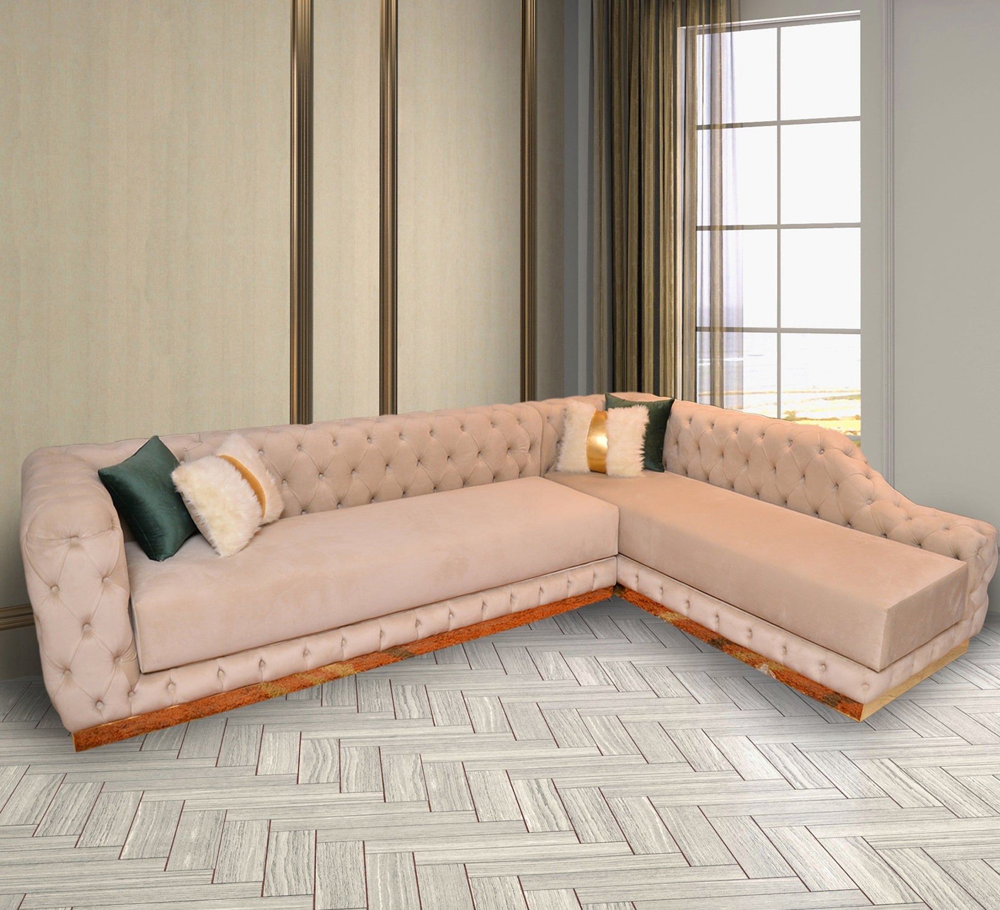 Beige L - shape corner - Vitrine Furniture - L - shape sofa set