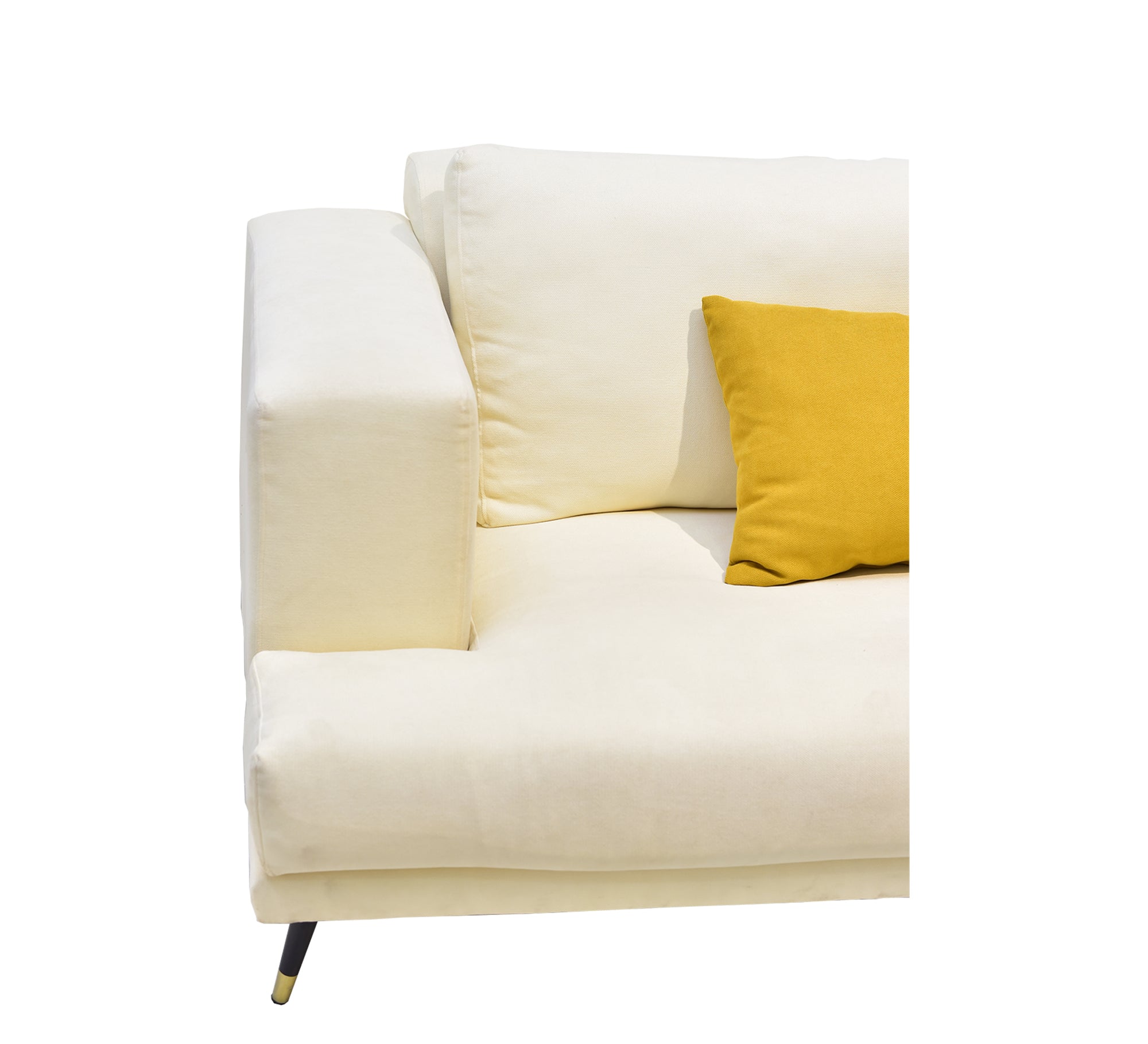 Beige living room corner with yellow pillows - Vitrine Furniture - L - shape sofa set