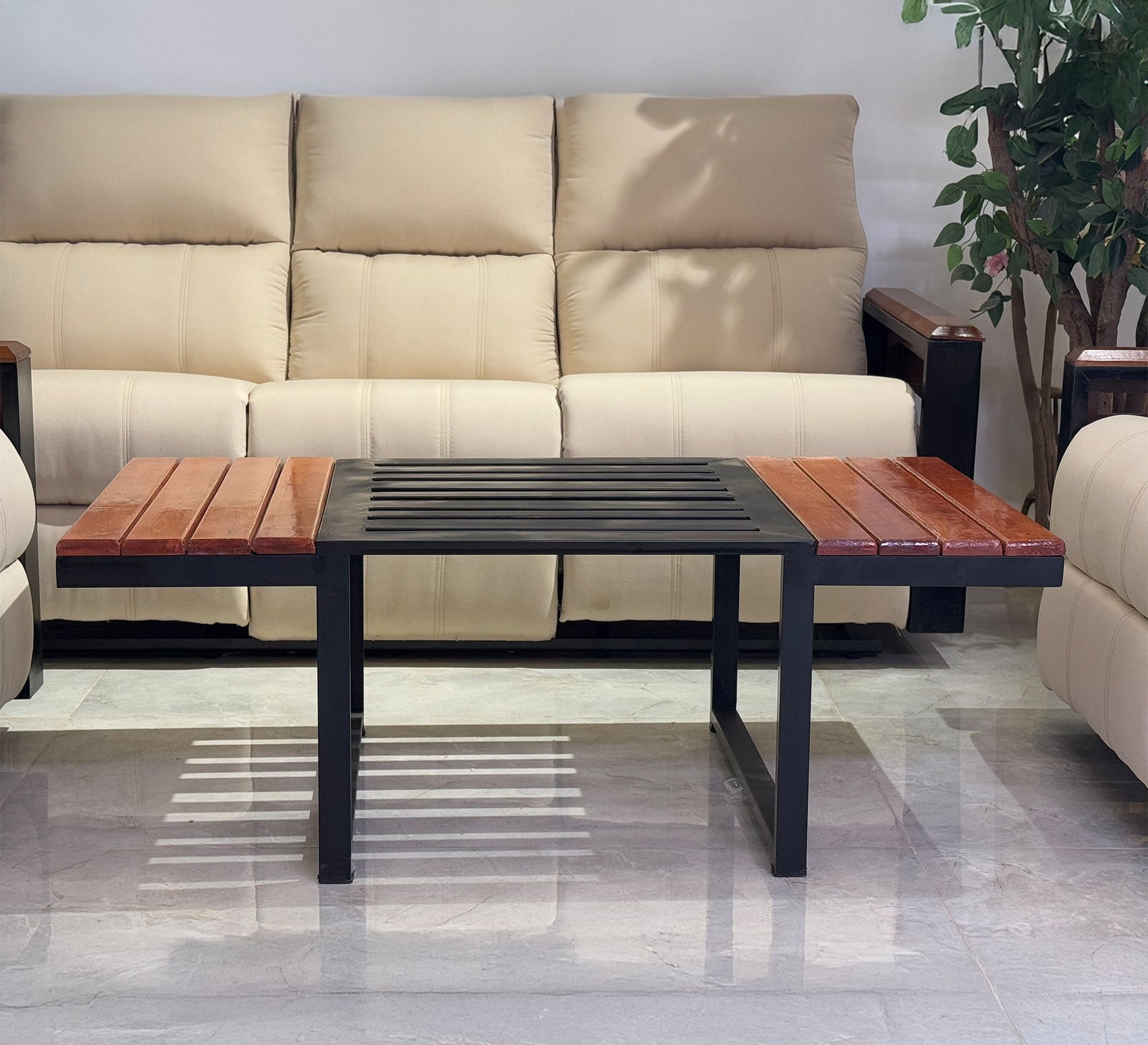 Beige living room set with wooden touches - Vitrine Furniture - Furniture