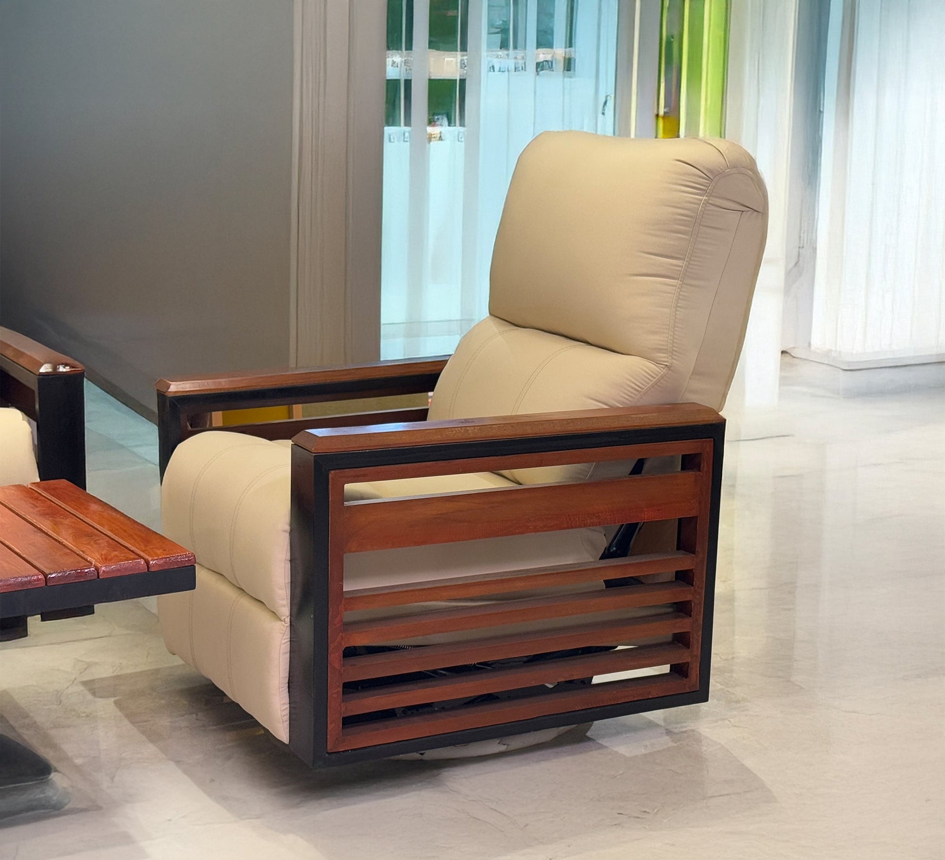 Beige living room set with wooden touches - Vitrine Furniture - Furniture