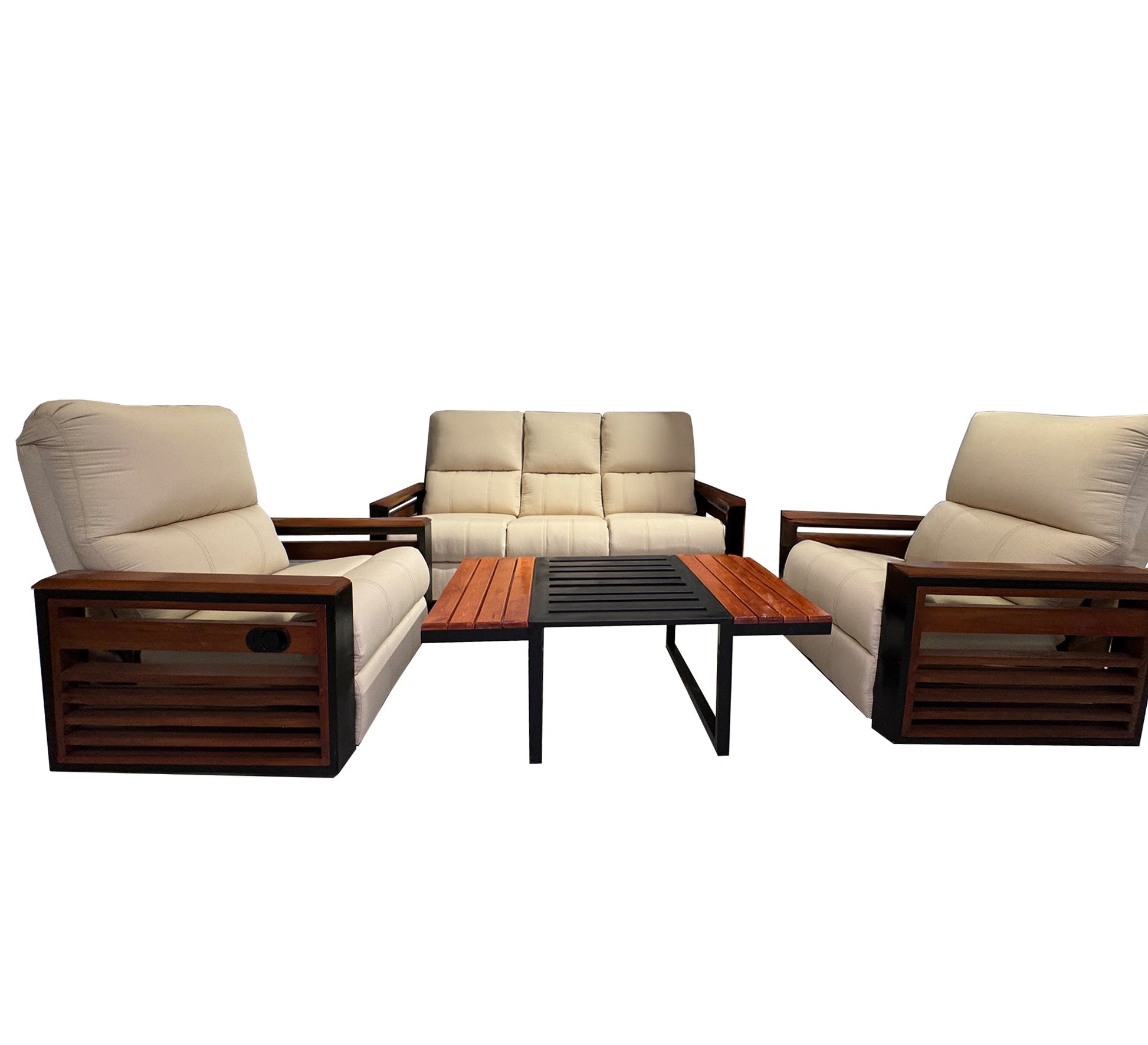 Beige living room set with wooden touches - Vitrine Furniture - Furniture