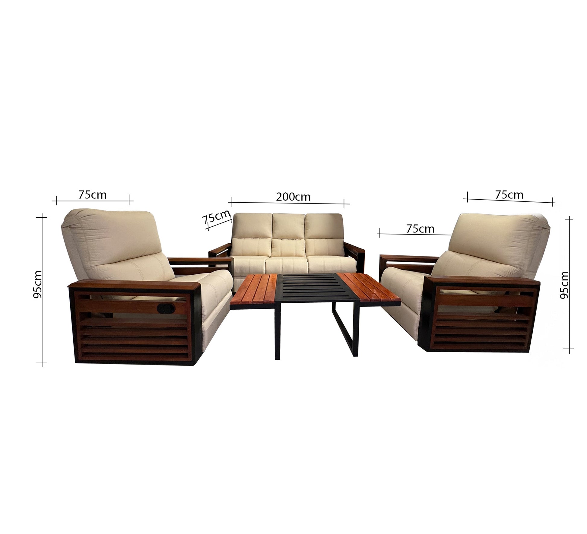 Beige living room set with wooden touches - Vitrine Furniture - Furniture