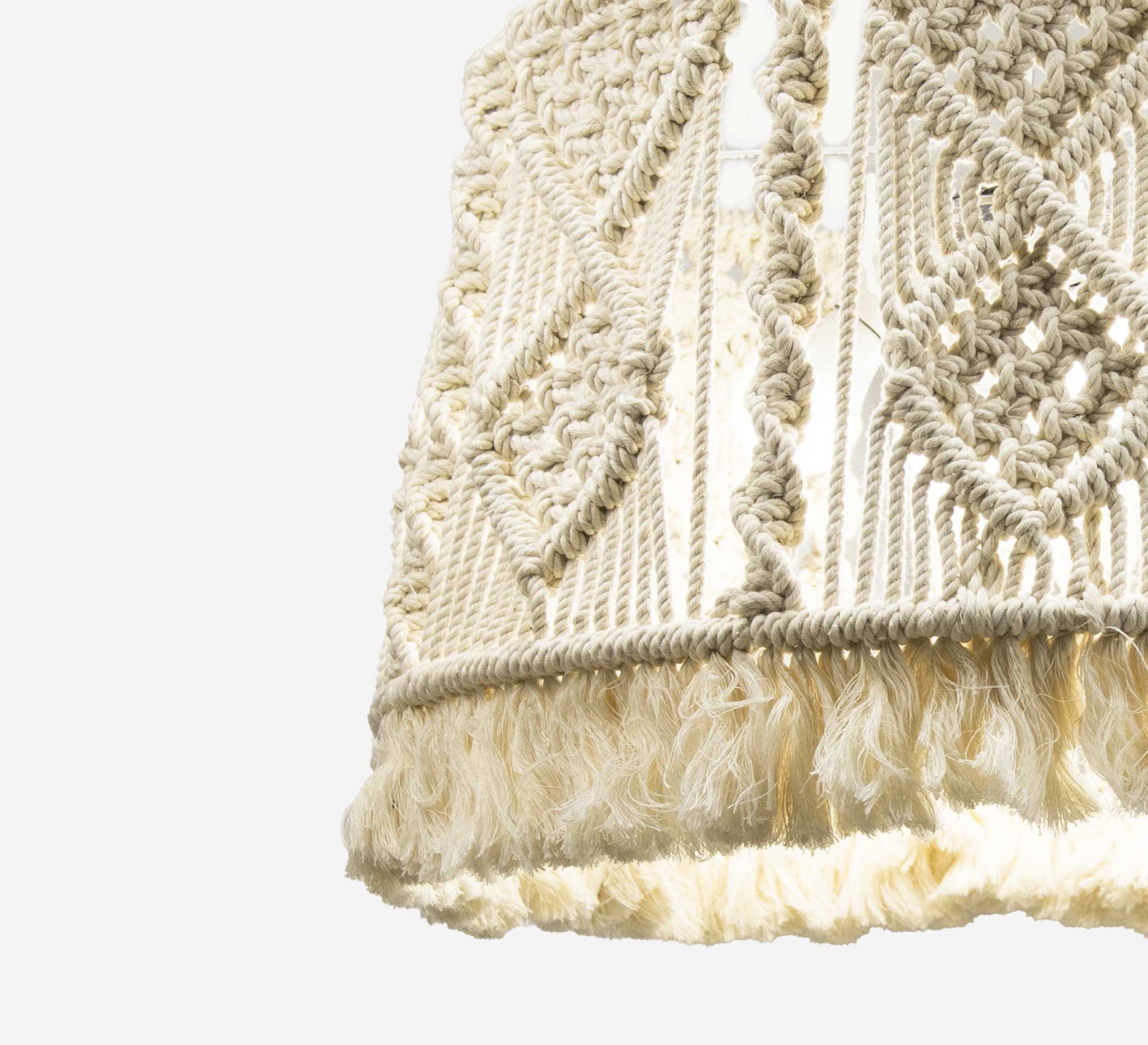 Beige Macrame Ceiling Lamp with Diamond Design - Vitrine Furniture - Lighting