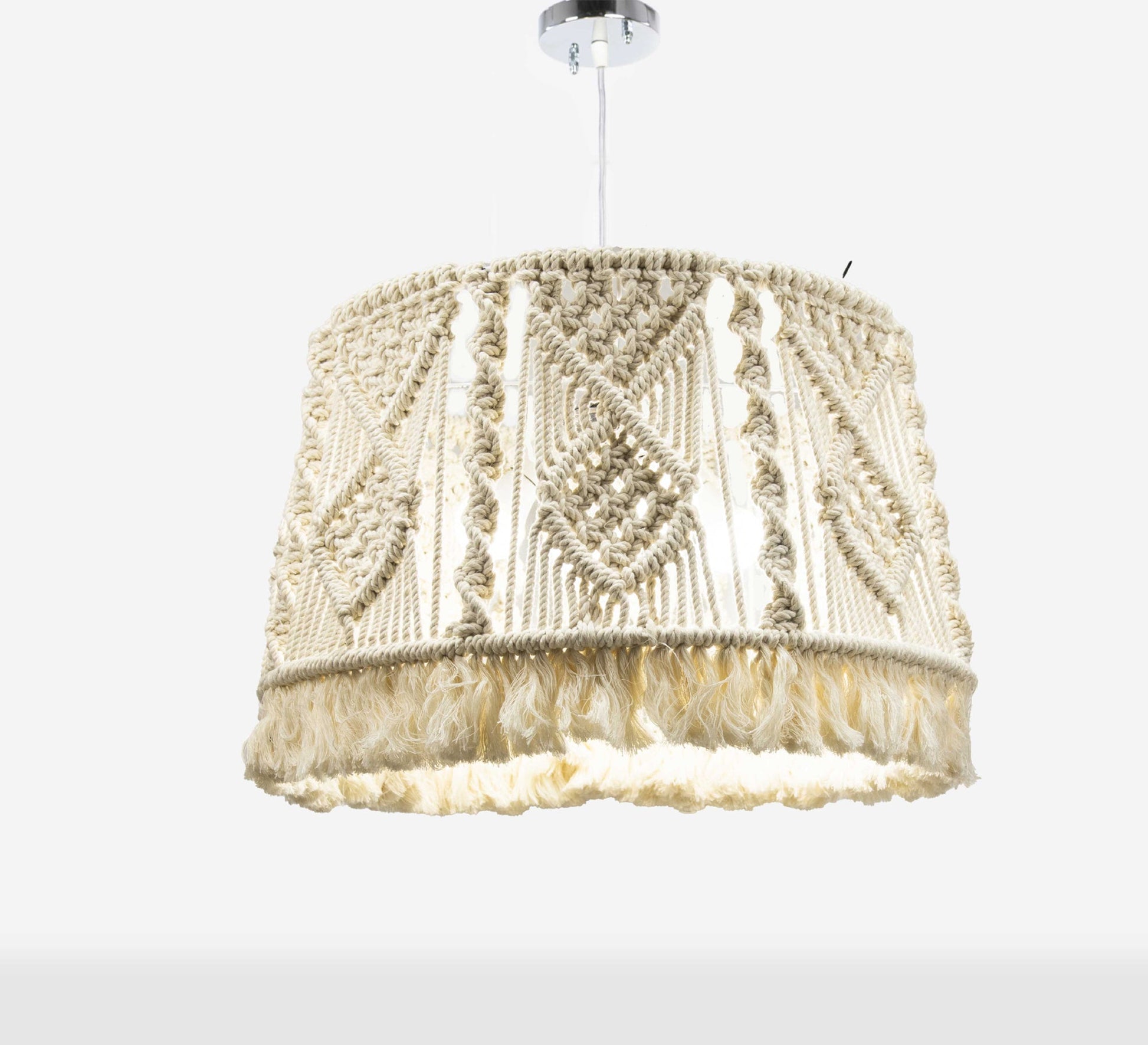 Beige Macrame Ceiling Lamp with Diamond Design - Vitrine Furniture - Lighting