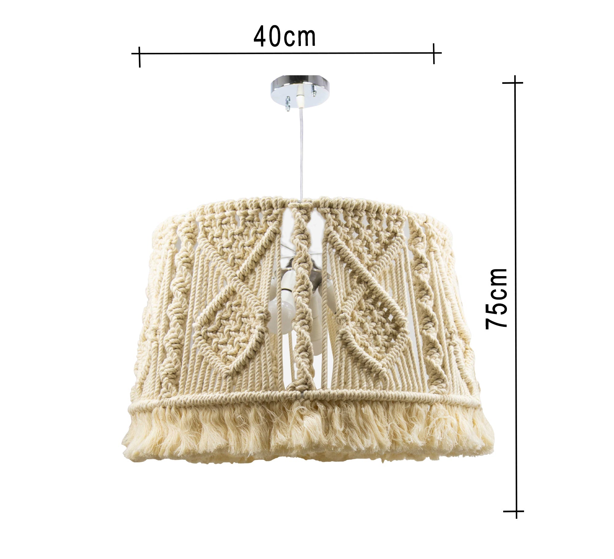 Beige Macrame Ceiling Lamp with Diamond Design - Vitrine Furniture - Lighting