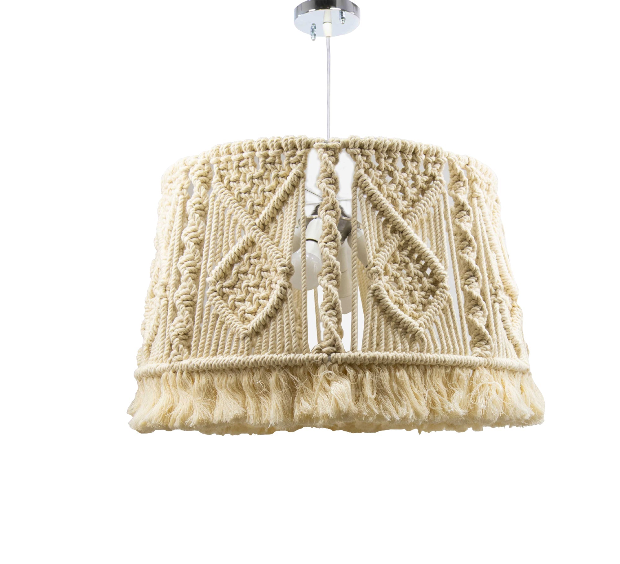 Beige Macrame Ceiling Lamp with Diamond Design - Vitrine Furniture - Lighting