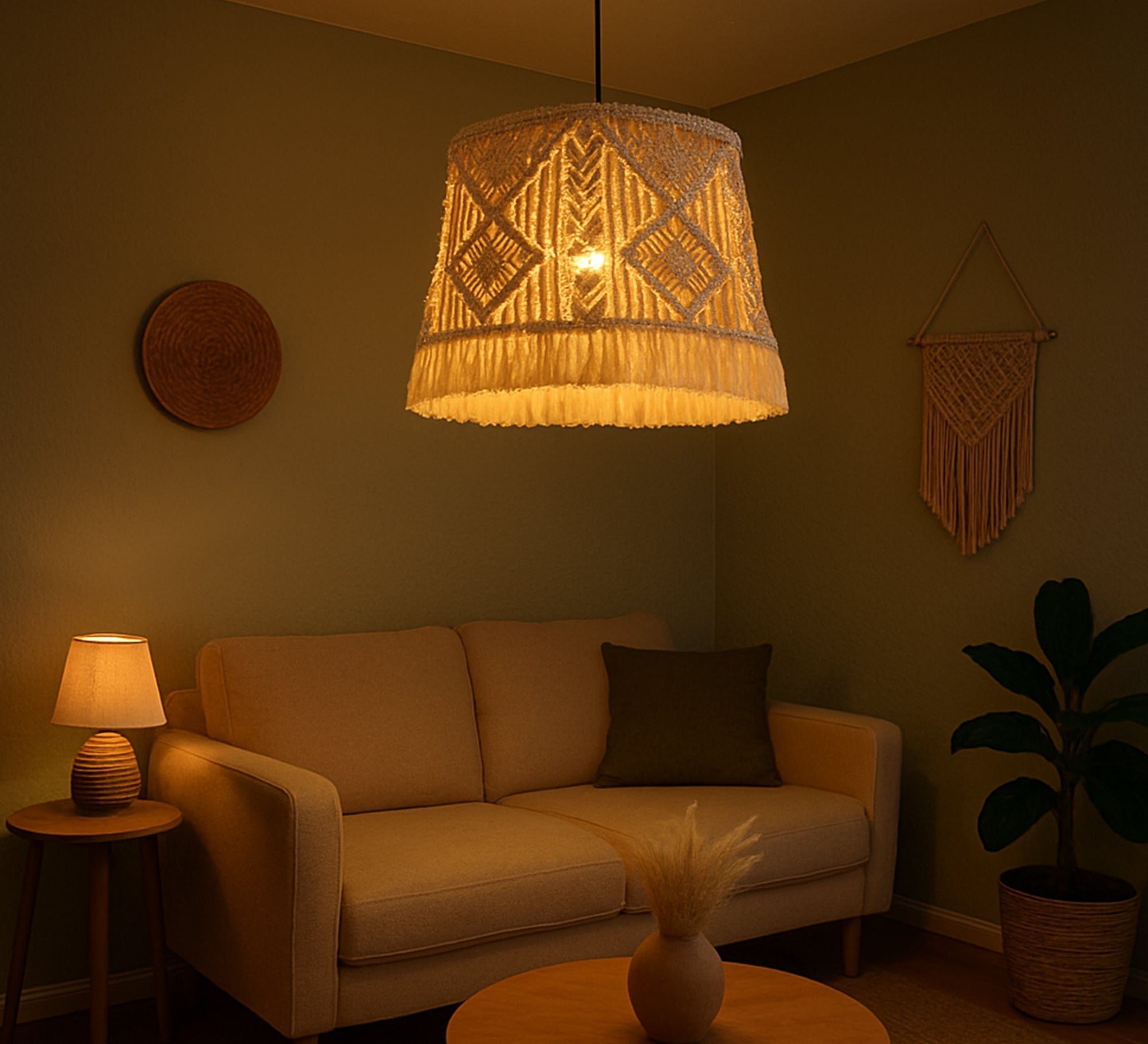 Beige macrame pendant lamp - Vitrine Furniture - Lighting