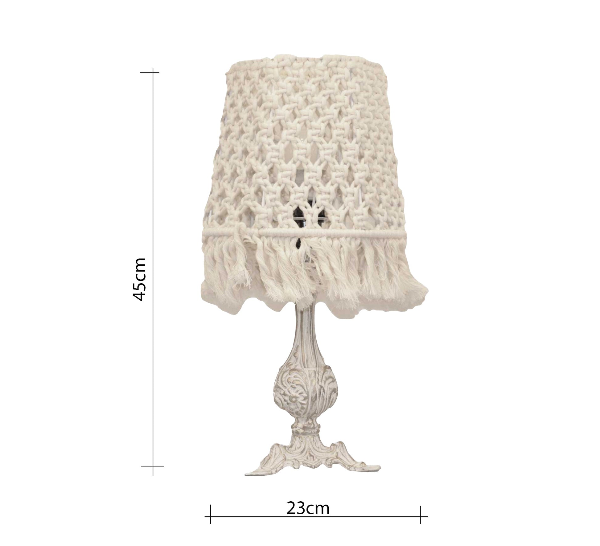 Beige macrame table lamp with ornate base - Vitrine Furniture - Lighting