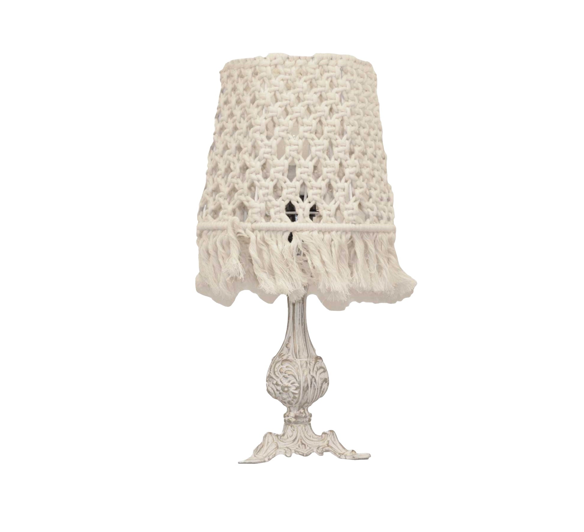 Beige macrame table lamp with ornate base - Vitrine Furniture - Lighting
