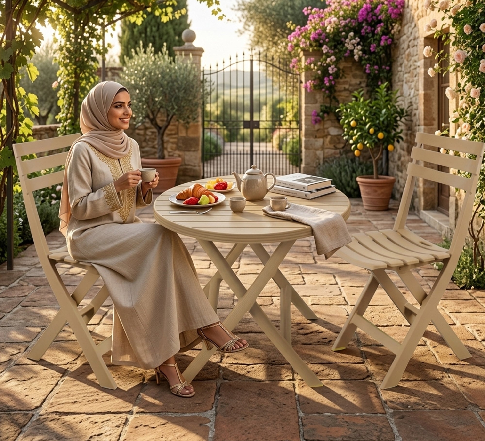 Beige patio chair set - Vitrine Furniture - Outdoor Dining Sets