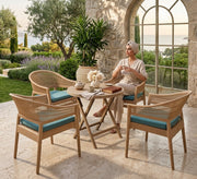 Beige patio set, turquoise blue, comfortable, stylish - Vitrine Furniture - Outdoor Dining Sets