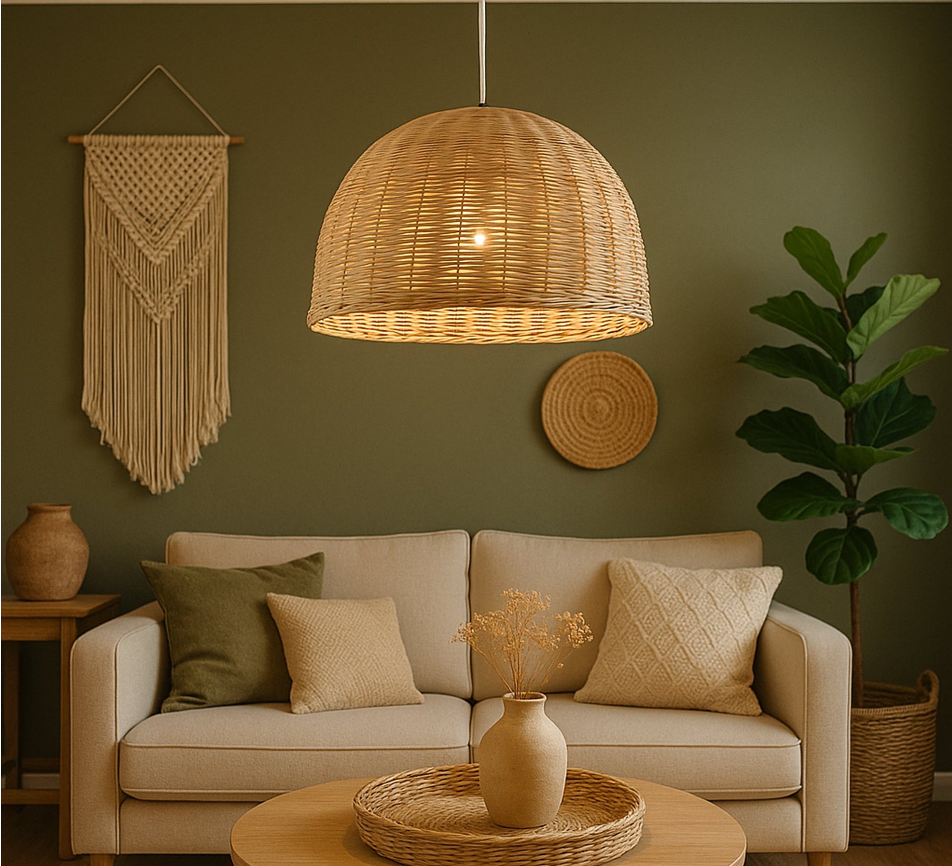 Beige rattan pendant light - Vitrine Furniture - Lighting