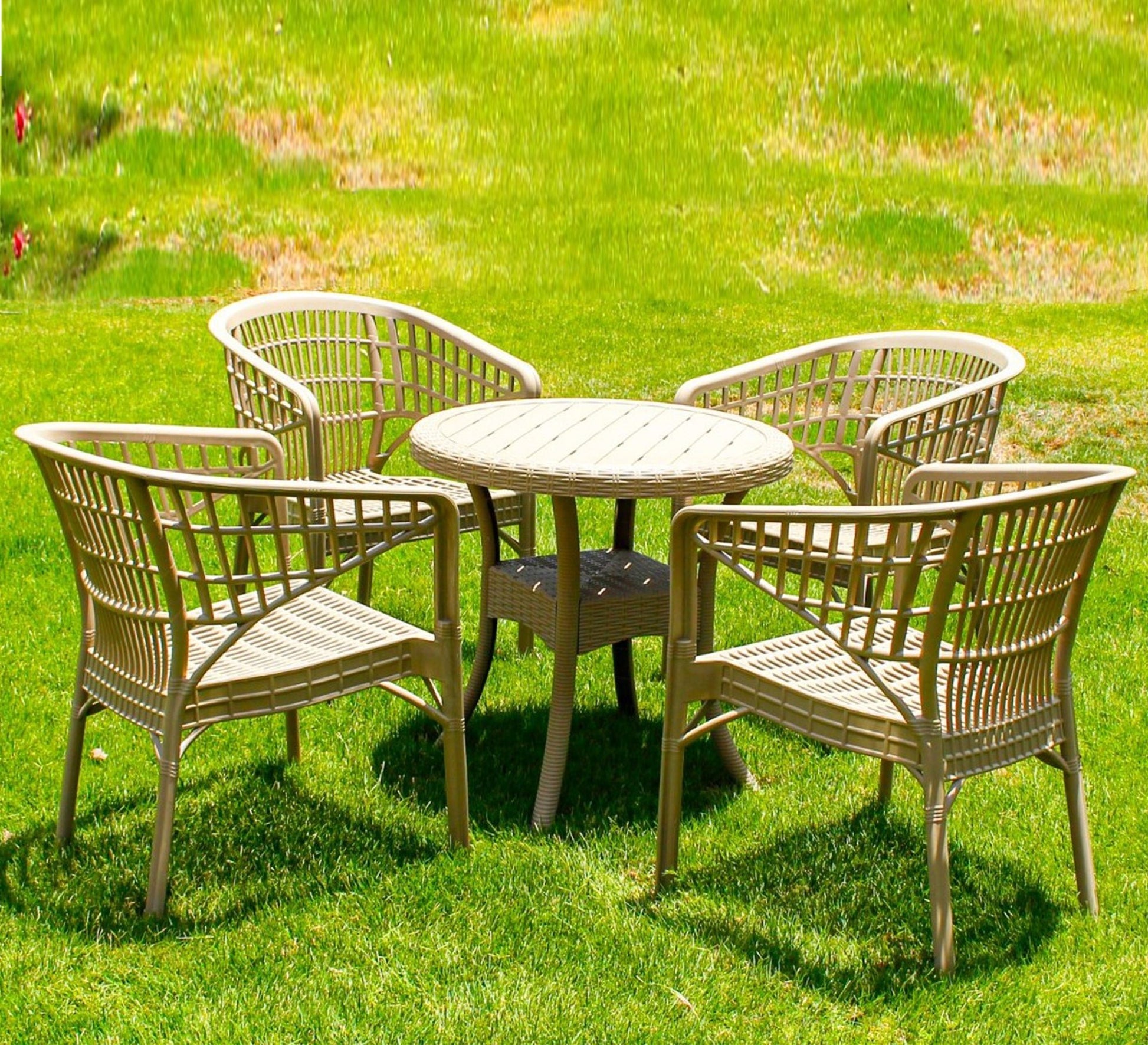 Beige, round, elegant, durable, outdoor patio set - Vitrine Furniture - Outdoor Products