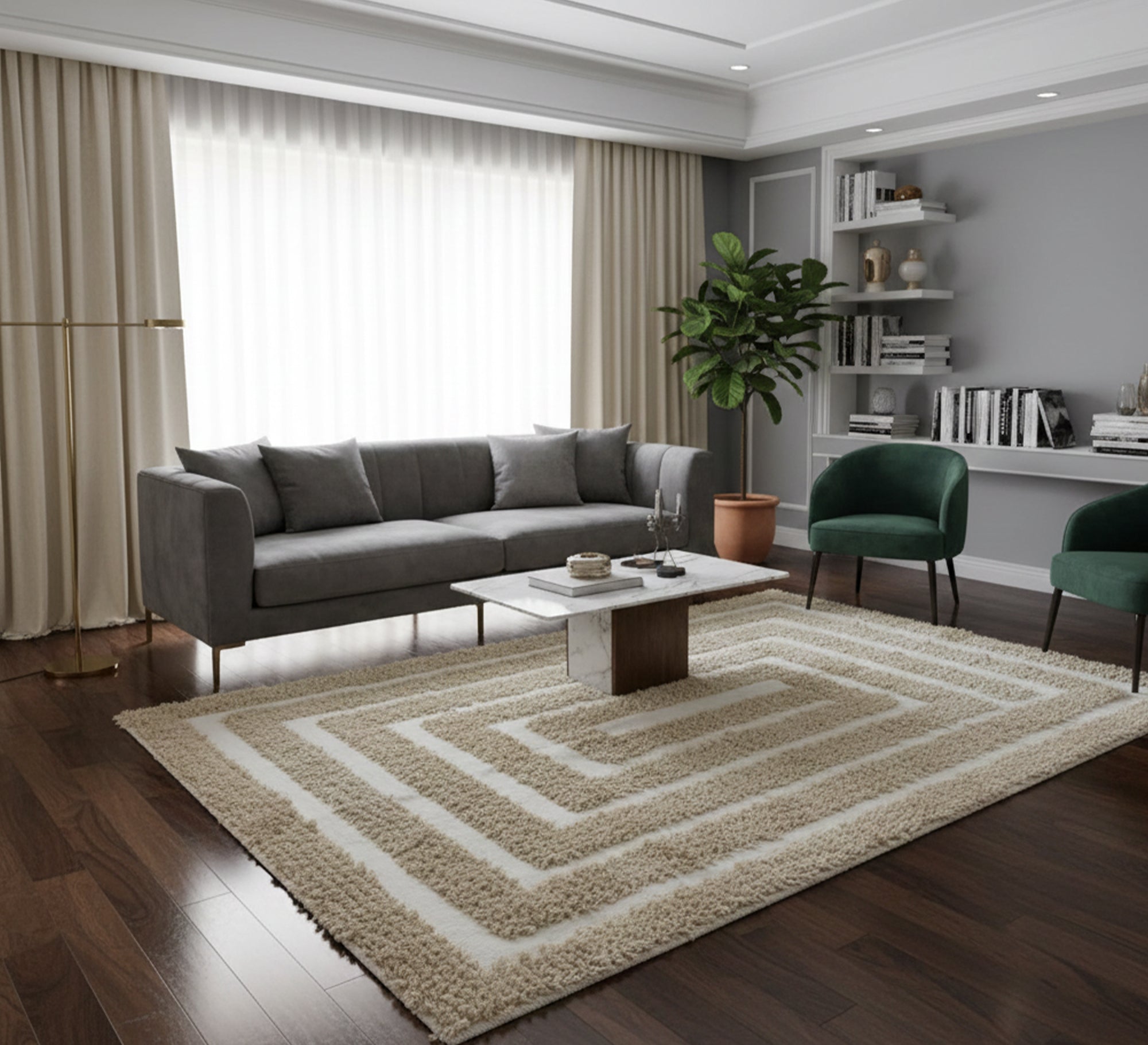 Beige rug with a raised rectangular pattern - Vitrine Furniture - Accessories