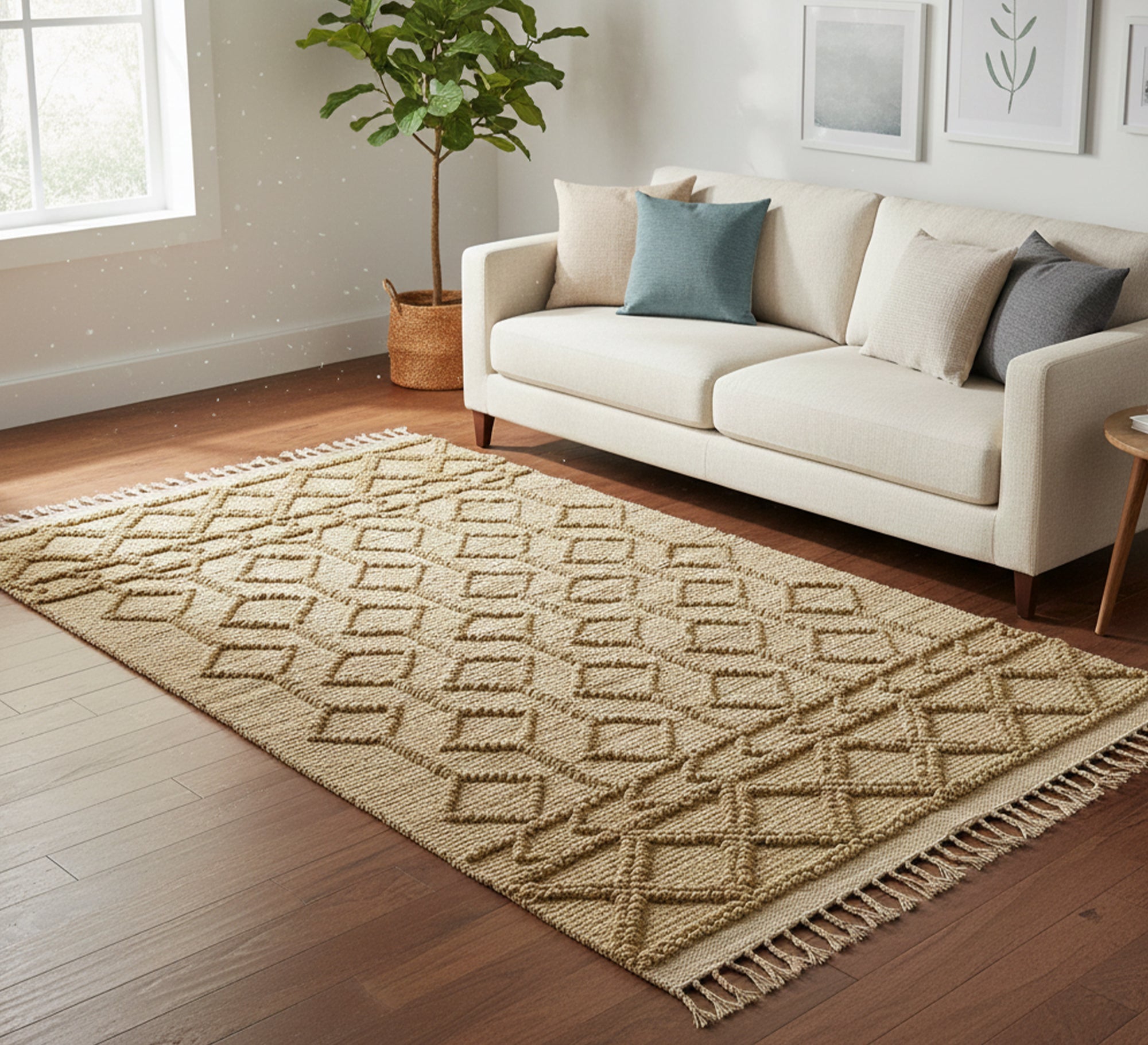 Beige rug with a thick, embossed diamond pattern - Vitrine Furniture - Accessories
