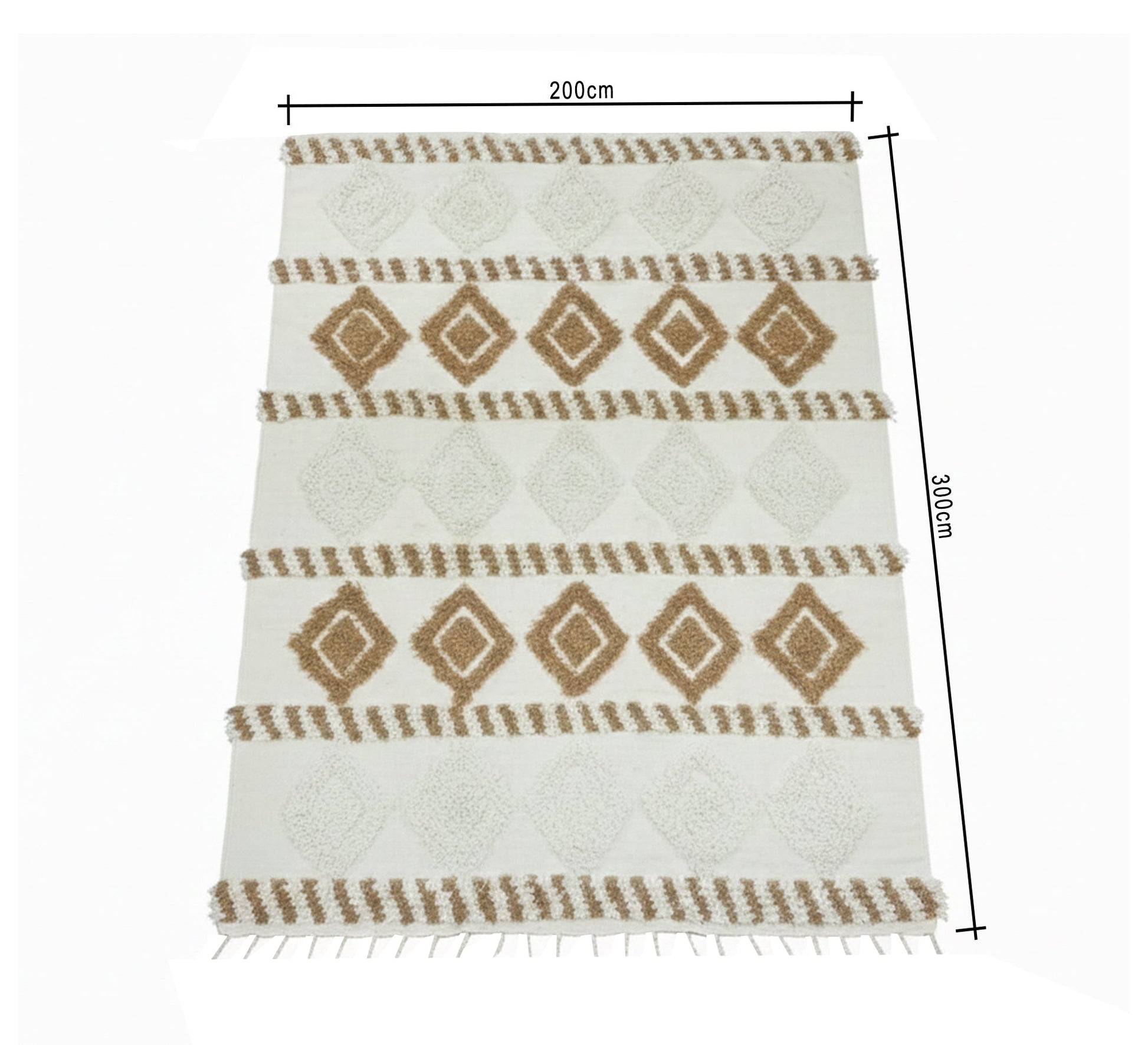 Beige rug with an elegant diamond pattern and delicate fringes - Vitrine Furniture - Accessories