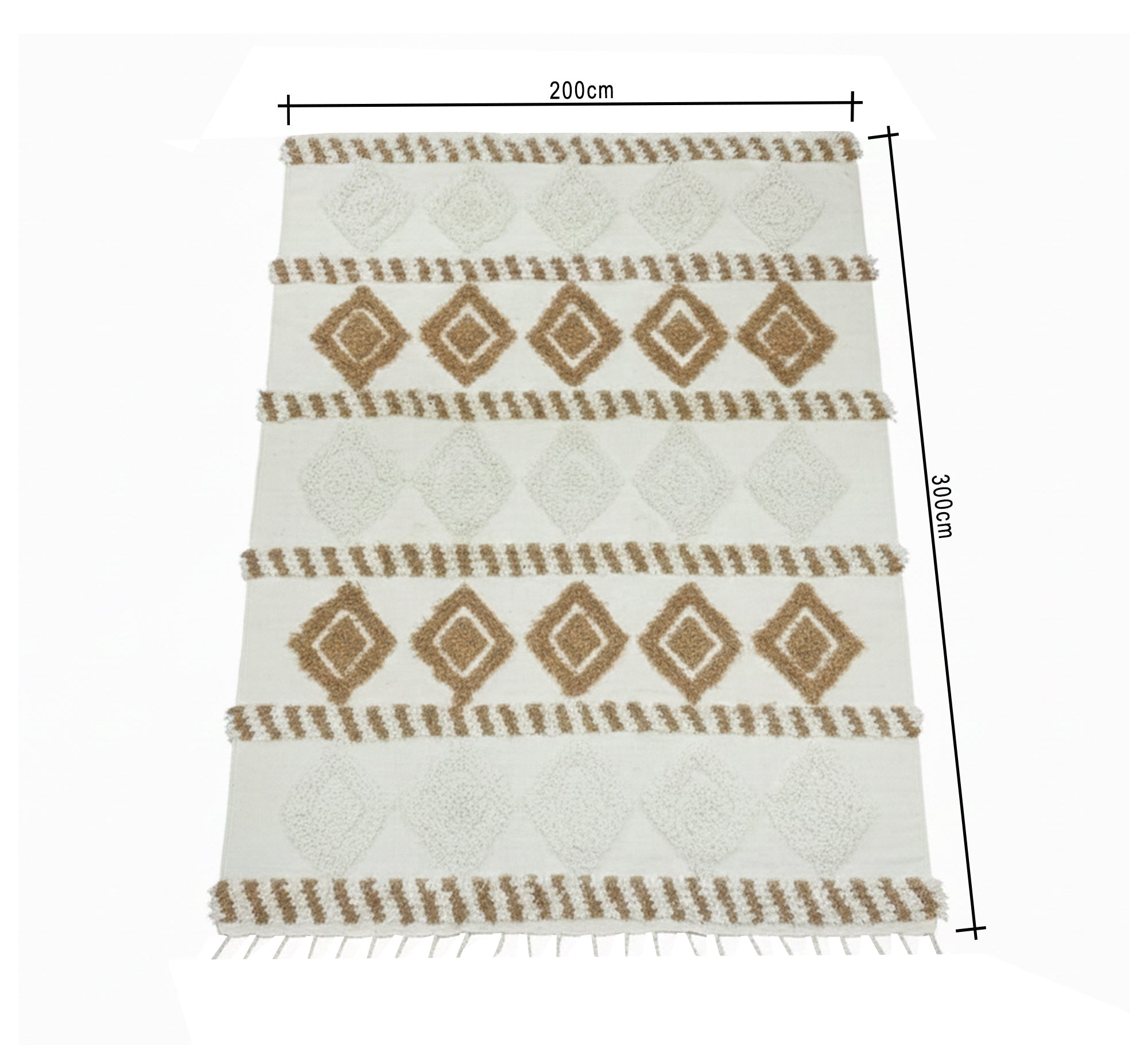 Beige rug with an elegant diamond pattern and delicate fringes - Vitrine Furniture - Accessories