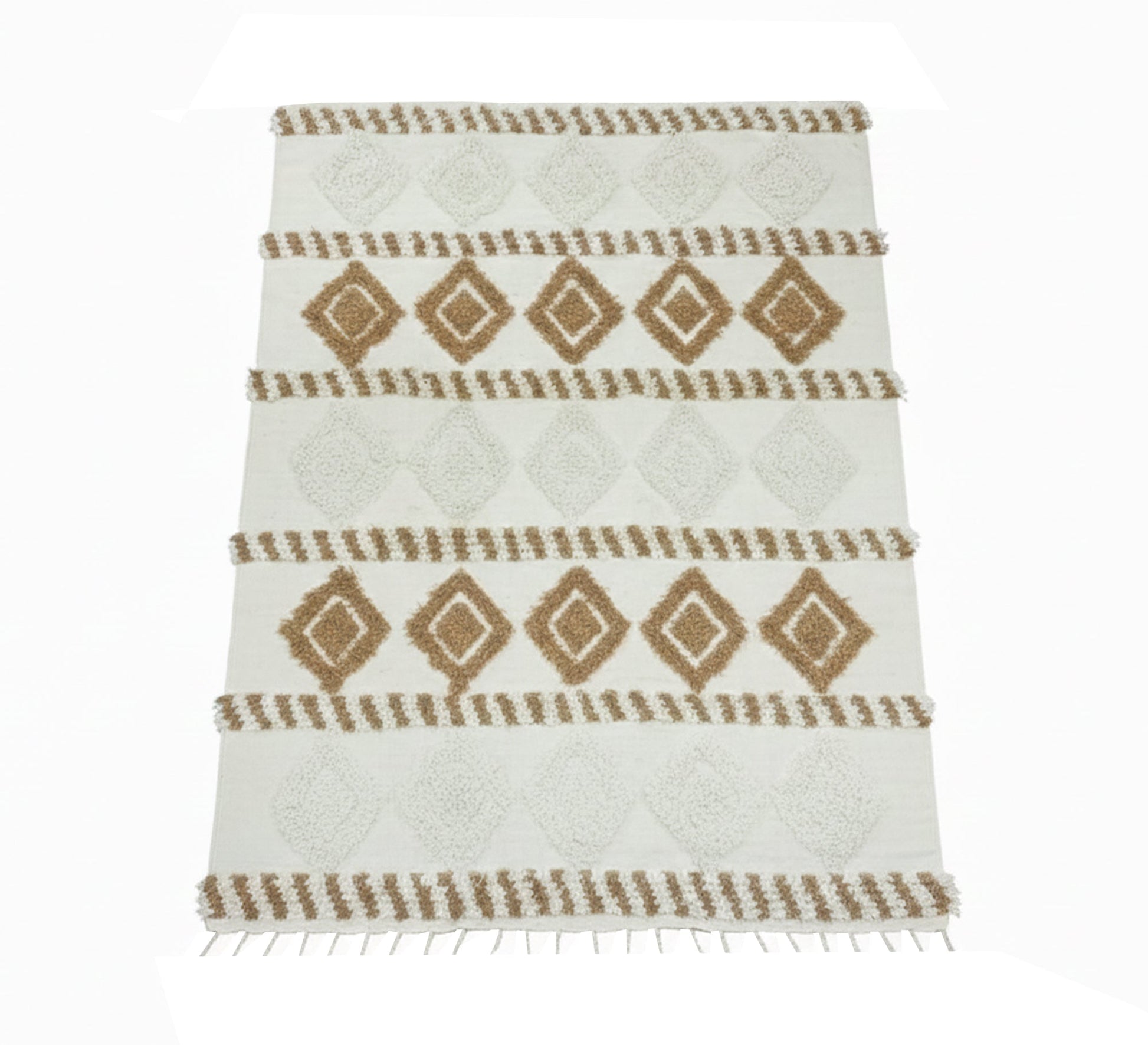Beige rug with an elegant diamond pattern and delicate fringes - Vitrine Furniture - Accessories