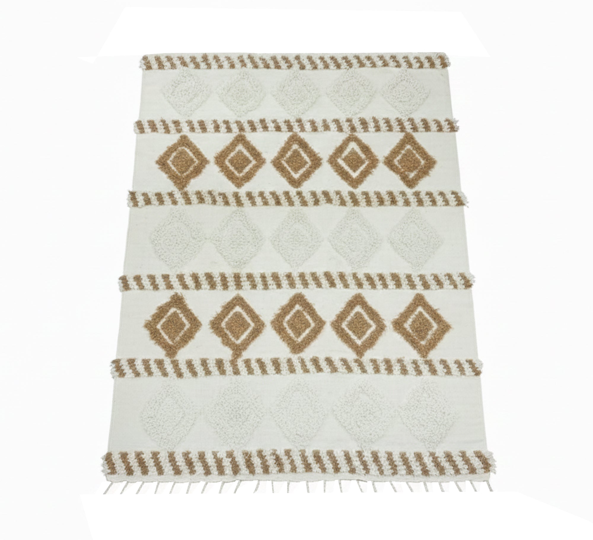 Beige rug with an elegant diamond pattern and delicate fringes - Vitrine Furniture - Accessories