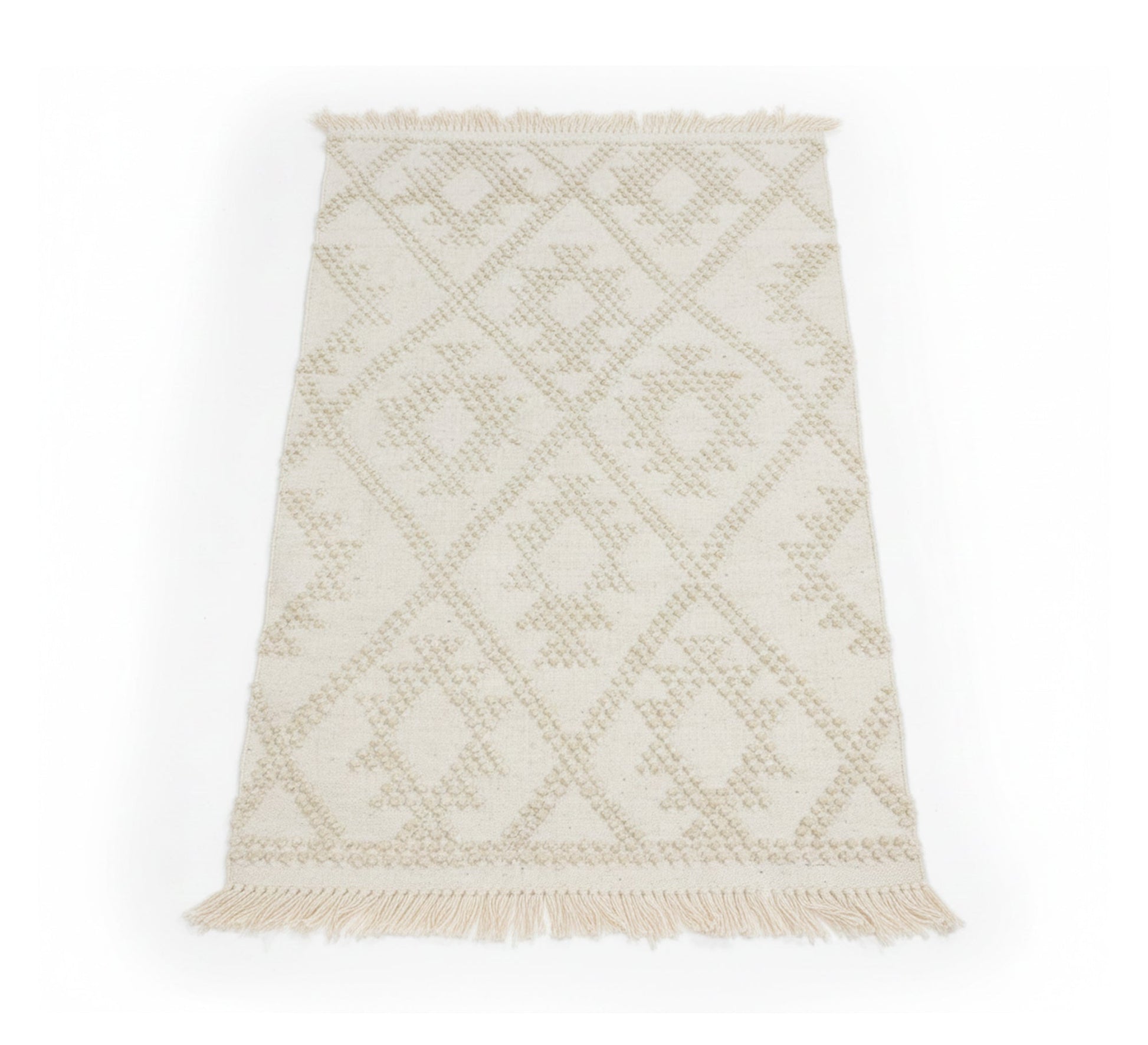 Beige rustic rug with a soft geometric diamond pattern - Vitrine Furniture - Accessories