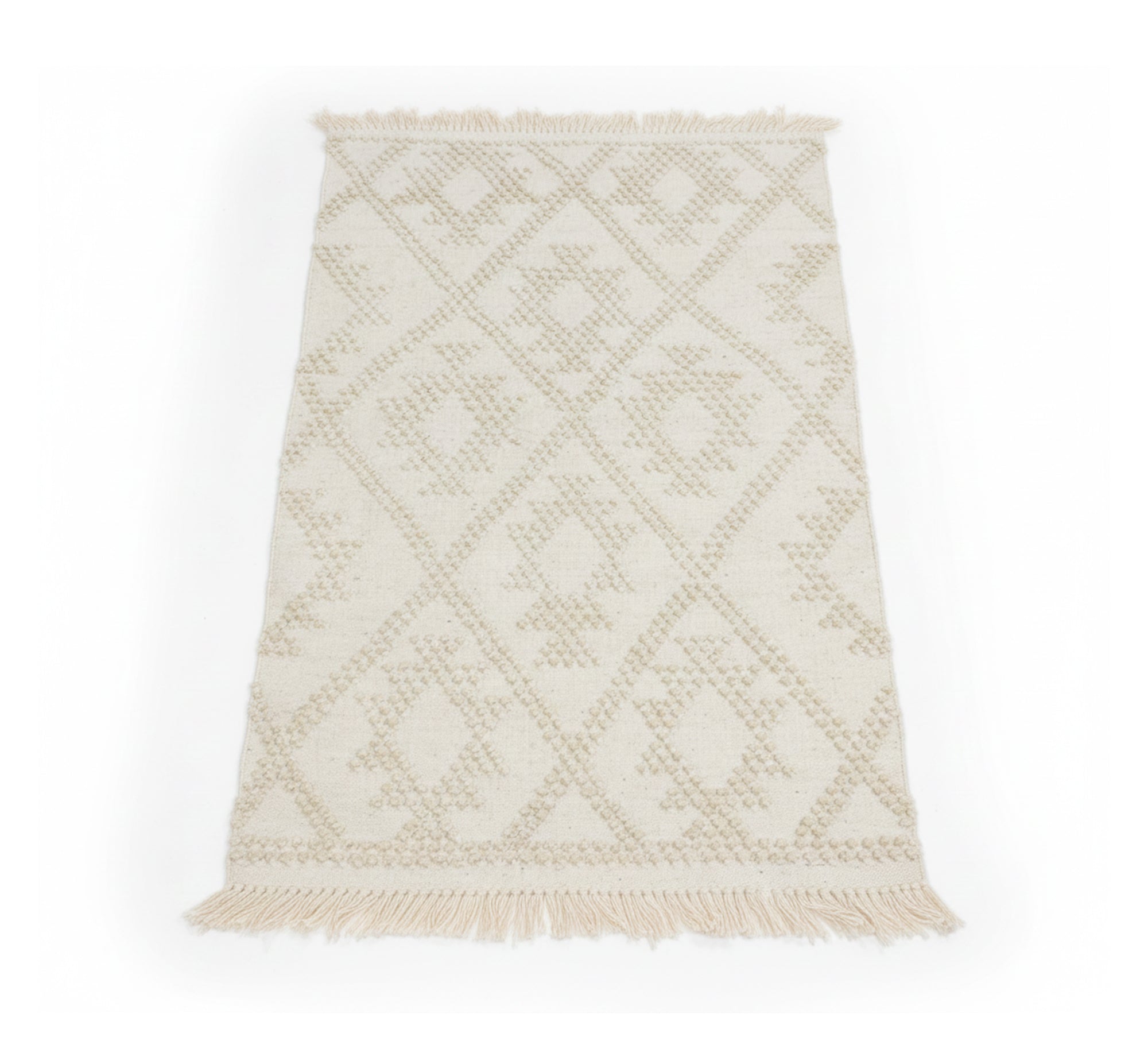 Beige rustic rug with a soft geometric diamond pattern - Vitrine Furniture - Accessories