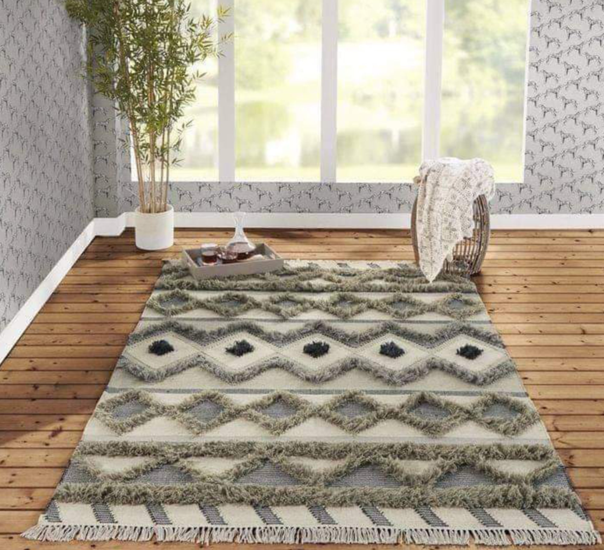 Beige shag rug with embossed gray patterns - Vitrine Furniture - Accessories