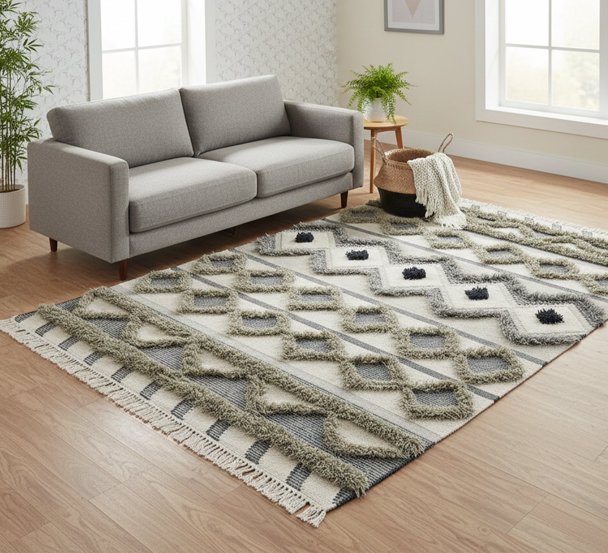 Beige shag rug with embossed gray patterns - Vitrine Furniture - Accessories