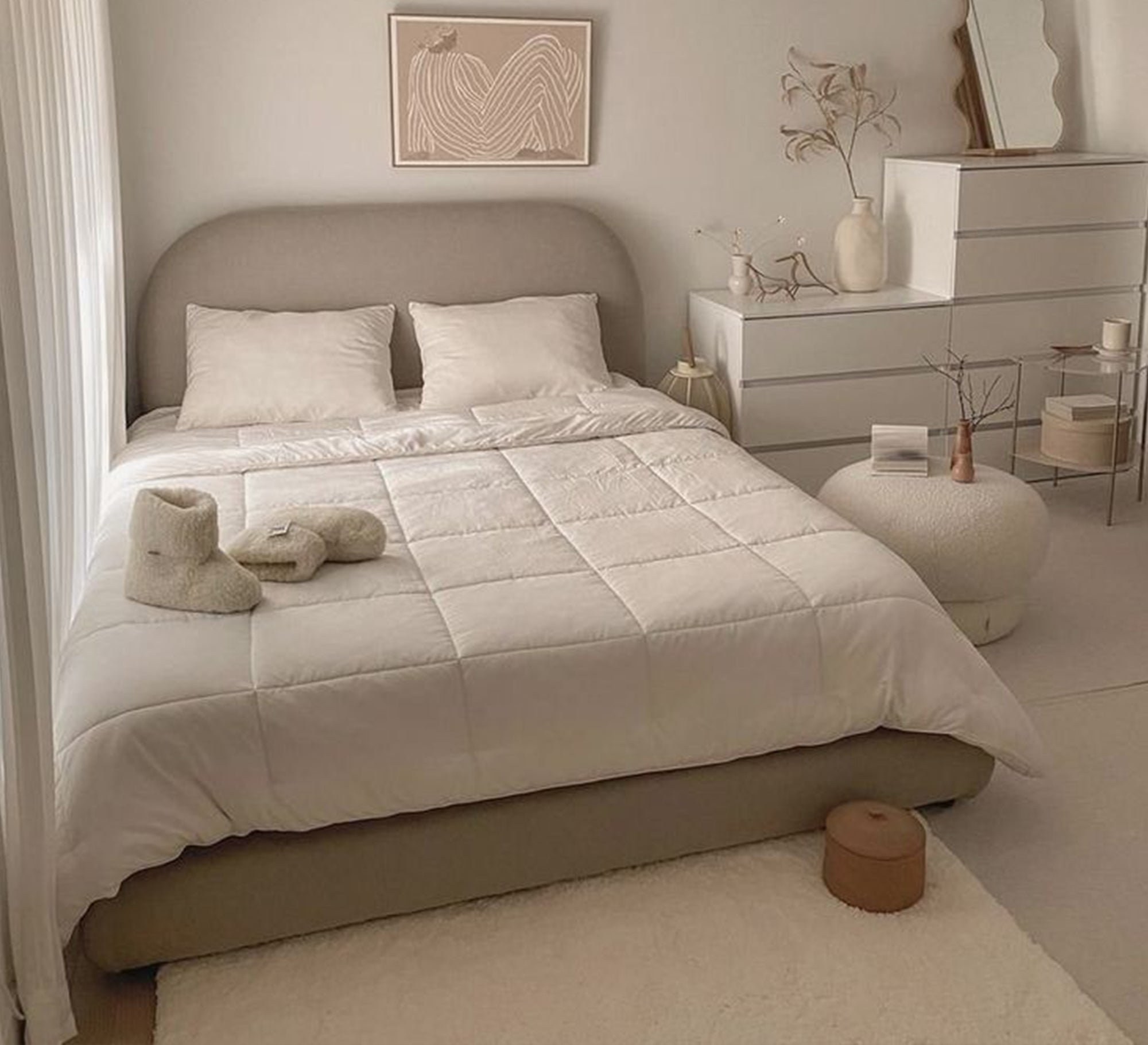 Beige single bed - Vitrine Furniture - Furniture