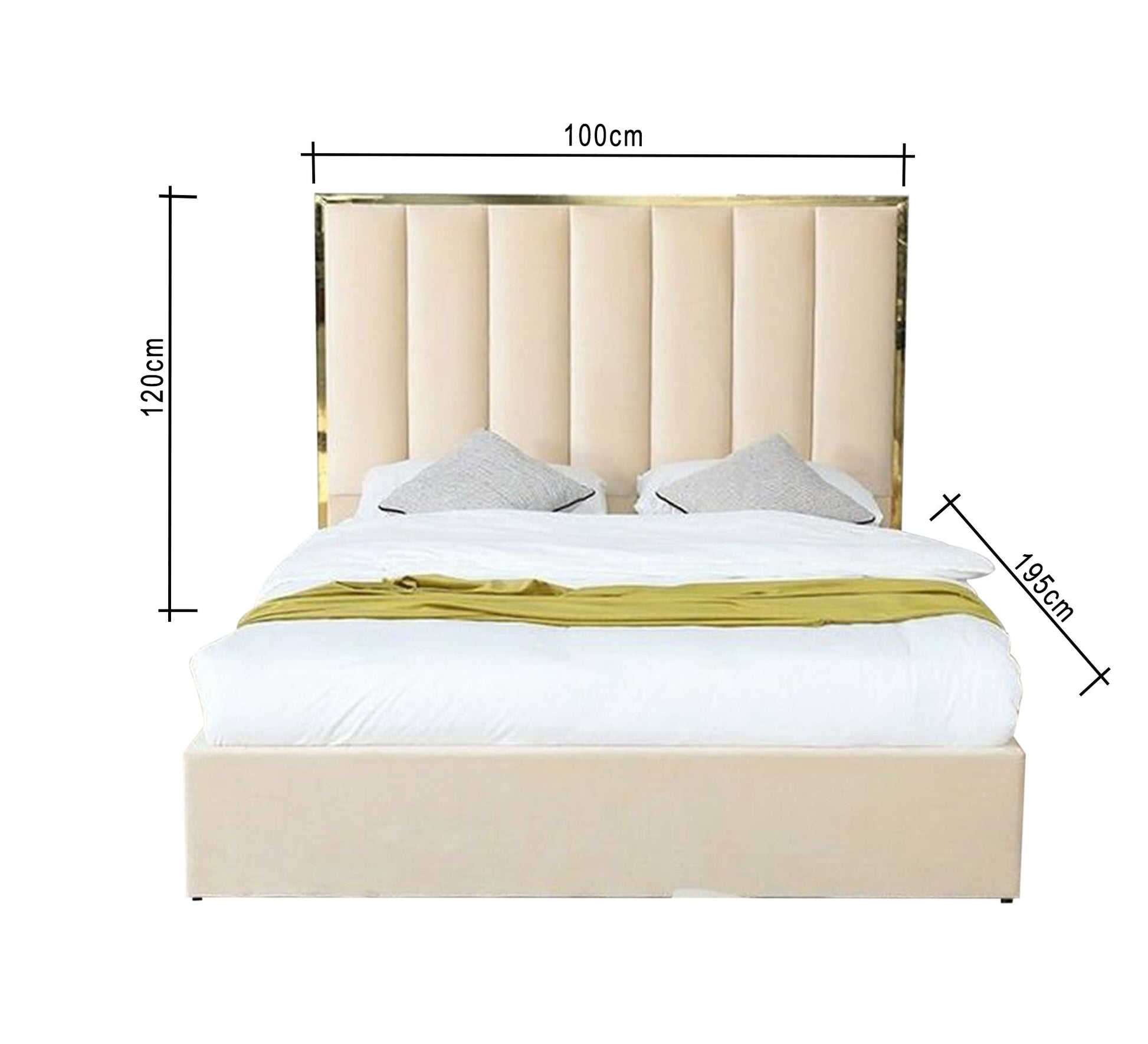 Beige single bed with gold steel stripe - Vitrine Furniture - Furniture