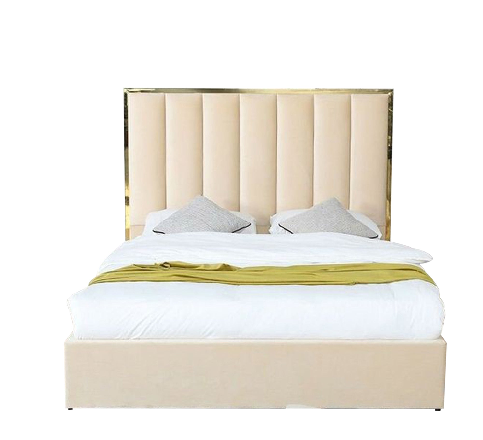 Beige single bed with gold steel stripe - Vitrine Furniture - Furniture