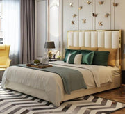 Beige single bed with gold steel stripe - Vitrine Furniture - Furniture