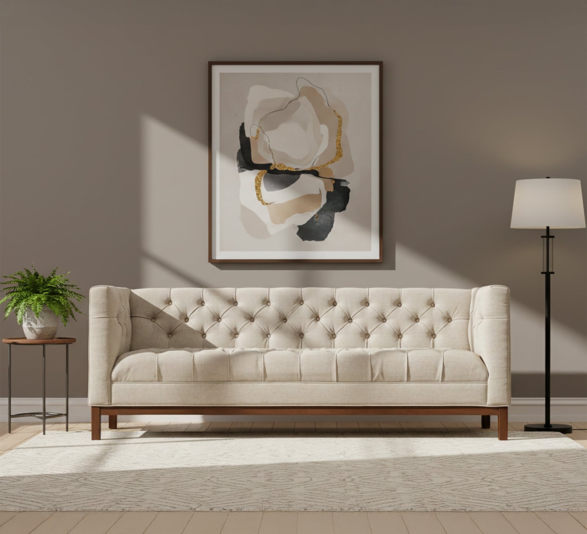 Beige sofa with capotonite grains on the back and the handle - Vitrine Furniture - Living room Sofas