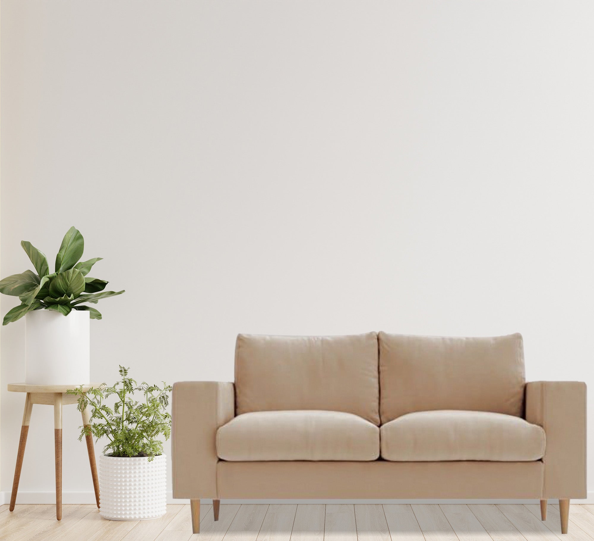 Beige sofa with comfortable cushions and wooden legs - Vitrine Furniture - Living room Sofas