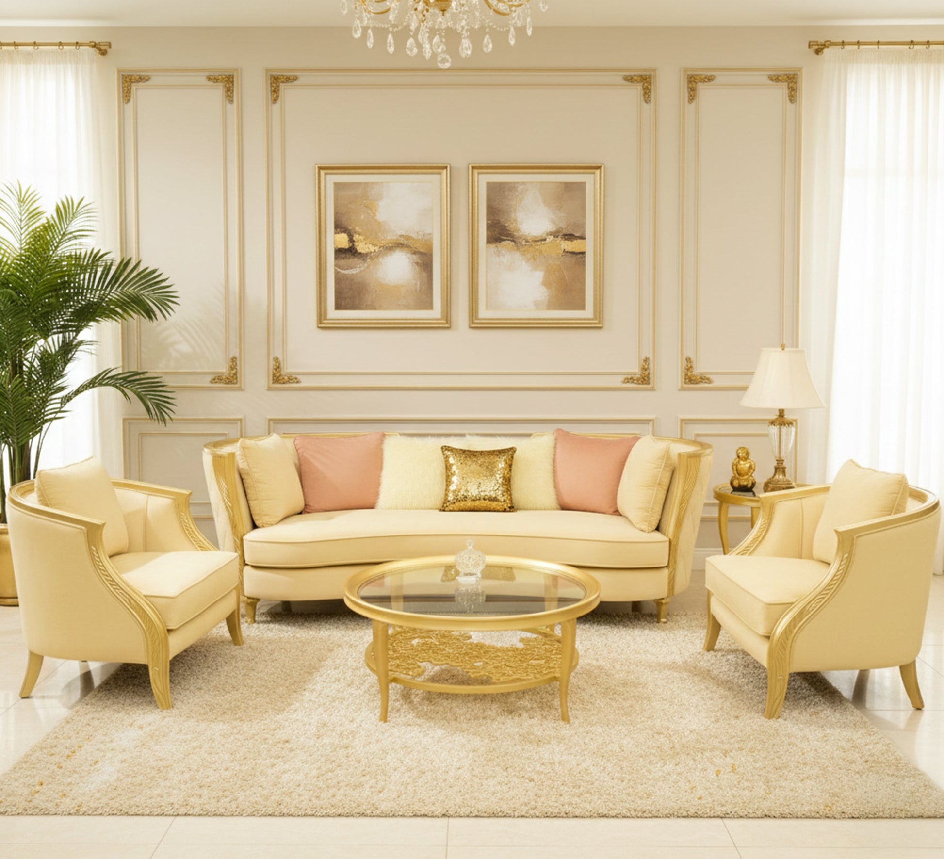 beige Sofa with High Armrests & Legs - Vitrine Furniture - Living room sets